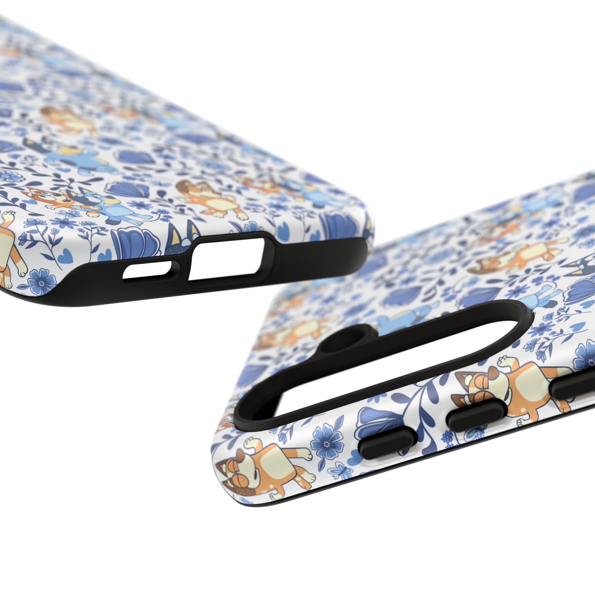 Blue Floral Fine China Cartoon Heeler Dogs Though Case for iPhone, Google, and Samsung phones