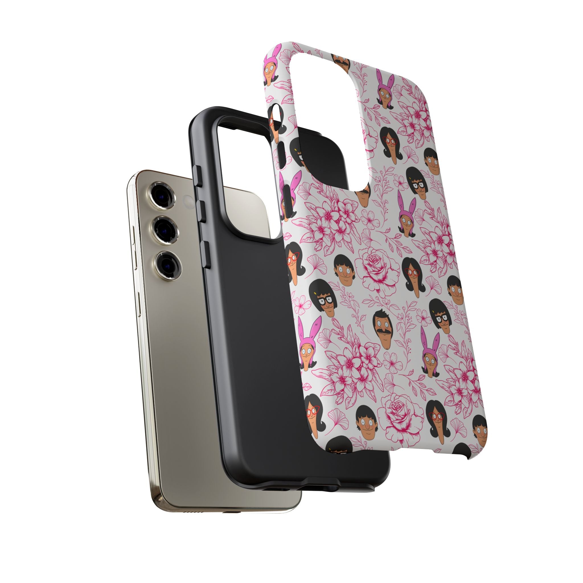 Bob's Burgers inspired Phone Case — Floral Pattern with Character Faces iPhone, Samsung, Google Phones