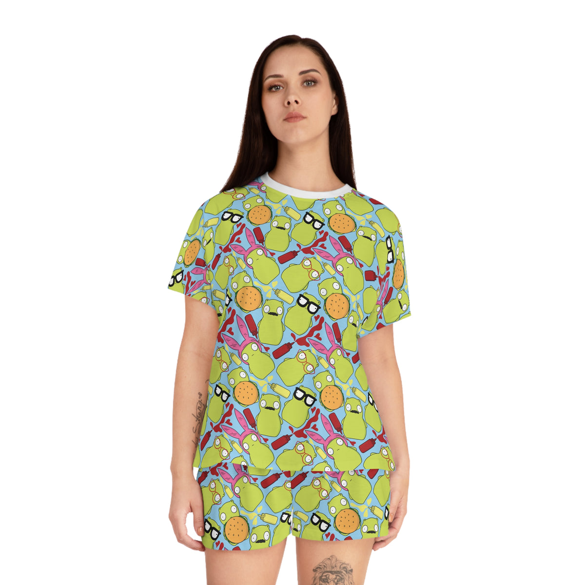 Women’s Patterned Short Pajama Set — Playful Breakfast Print