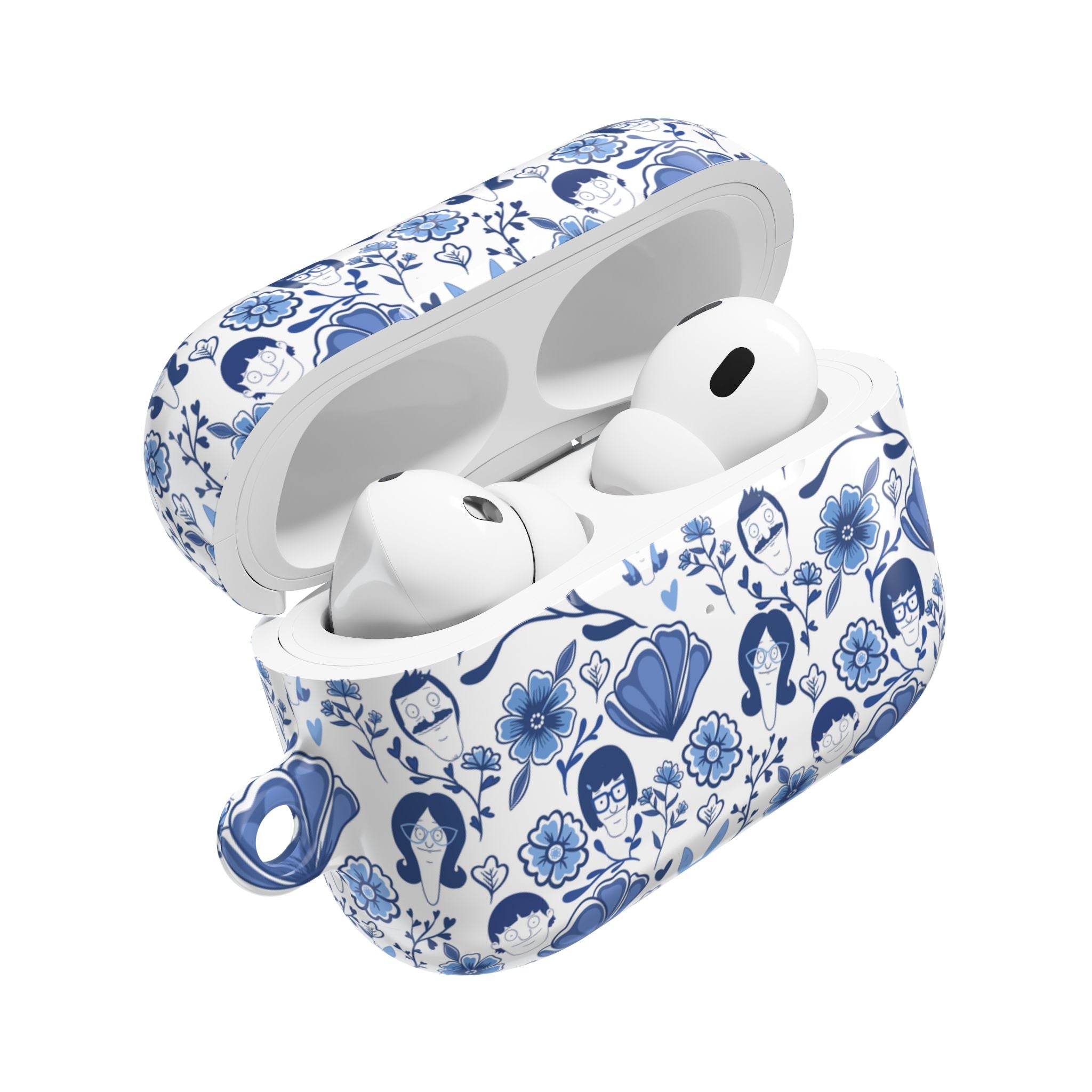 Bobs Burgers Inspired Floral AirPod Cases, Cute Earbud Holder, Blue Flower Protective Cover, Gift for Music Lovers, Trendy Tech Accessory