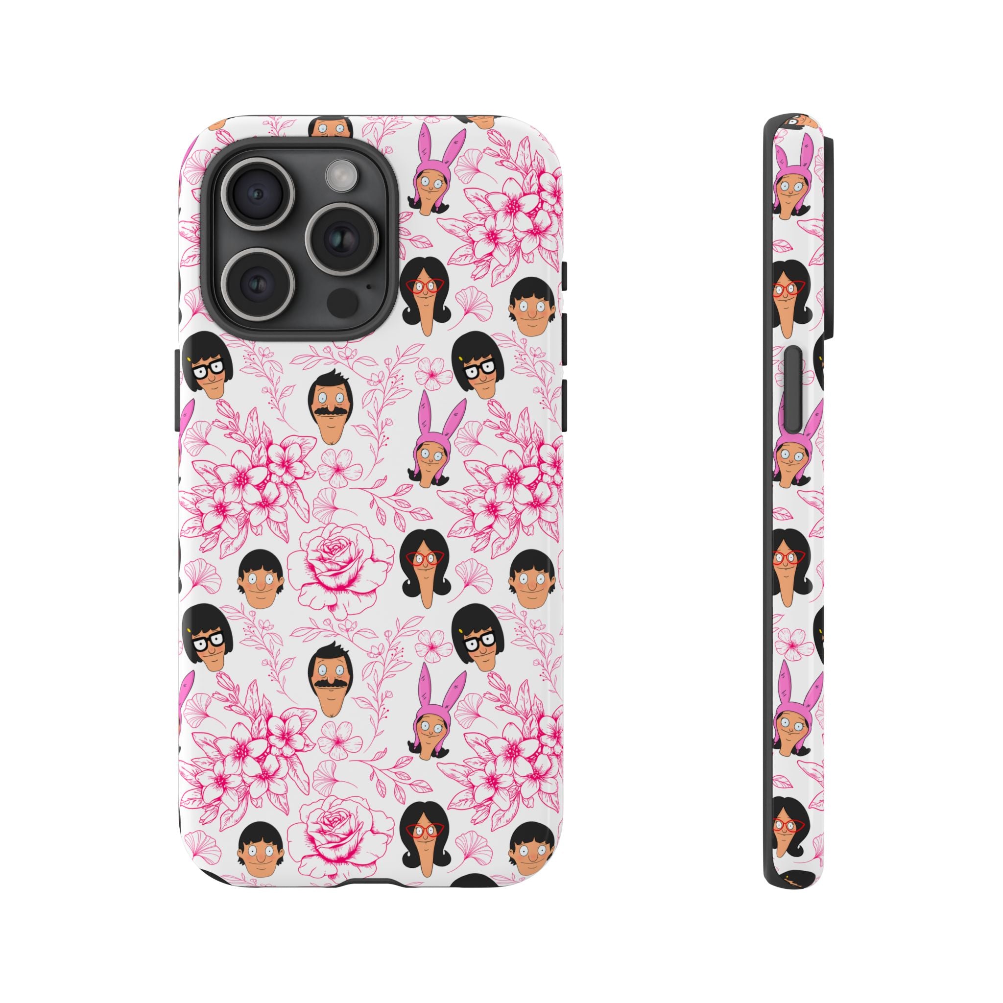 Bob's Burgers inspired Phone Case — Floral Pattern with Character Faces iPhone, Samsung, Google Phones
