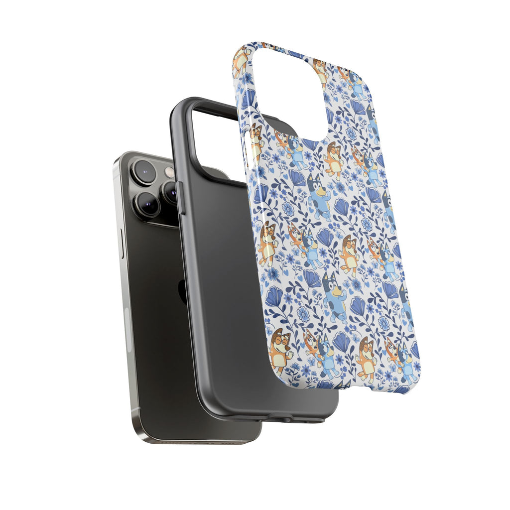 Blue Floral Fine China Cartoon Heeler Dogs Though Case for iPhone, Google, and Samsung phones
