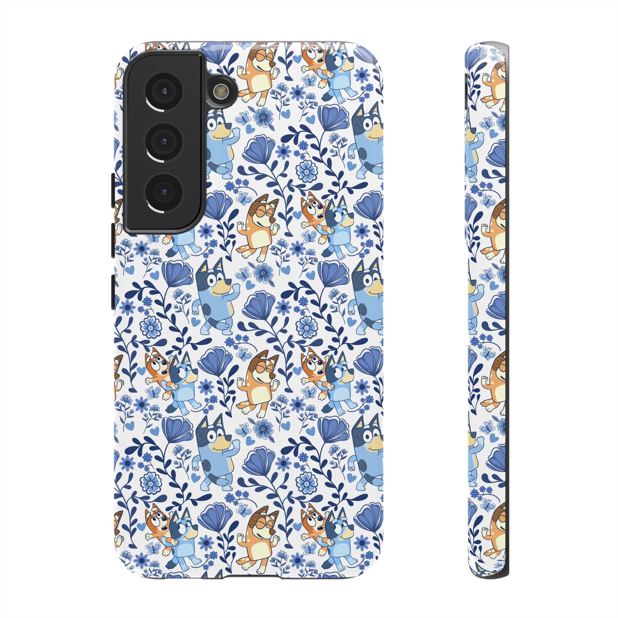 Blue Floral Fine China Cartoon Heeler Dogs Though Case for iPhone, Google, and Samsung phones