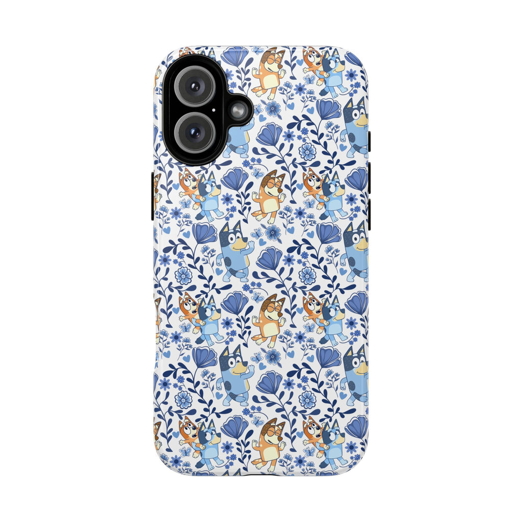 Blue Floral Fine China Cartoon Heeler Dogs Though Case for iPhone, Google, and Samsung phones