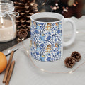 Blue Dog Family Floral Cartoon Dog Ceramic Mug – Cute Patterned Coffee Cup (11oz, 15oz)