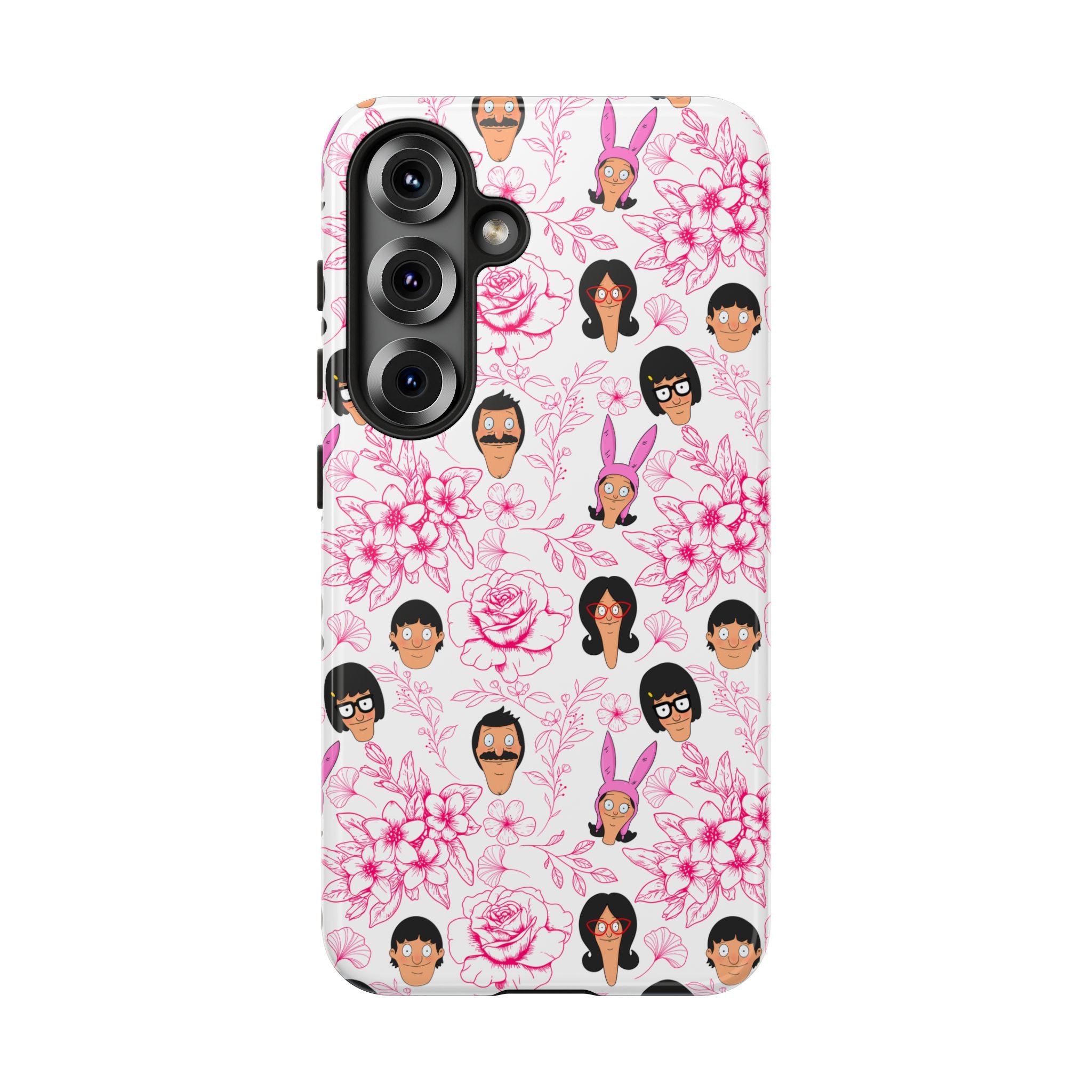 Bob's Burgers inspired Phone Case — Floral Pattern with Character Faces iPhone, Samsung, Google Phones
