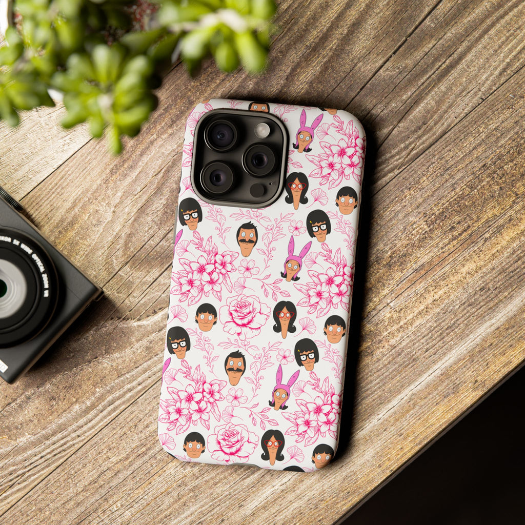 Bob's Burgers inspired Phone Case — Floral Pattern with Character Faces iPhone, Samsung, Google Phones