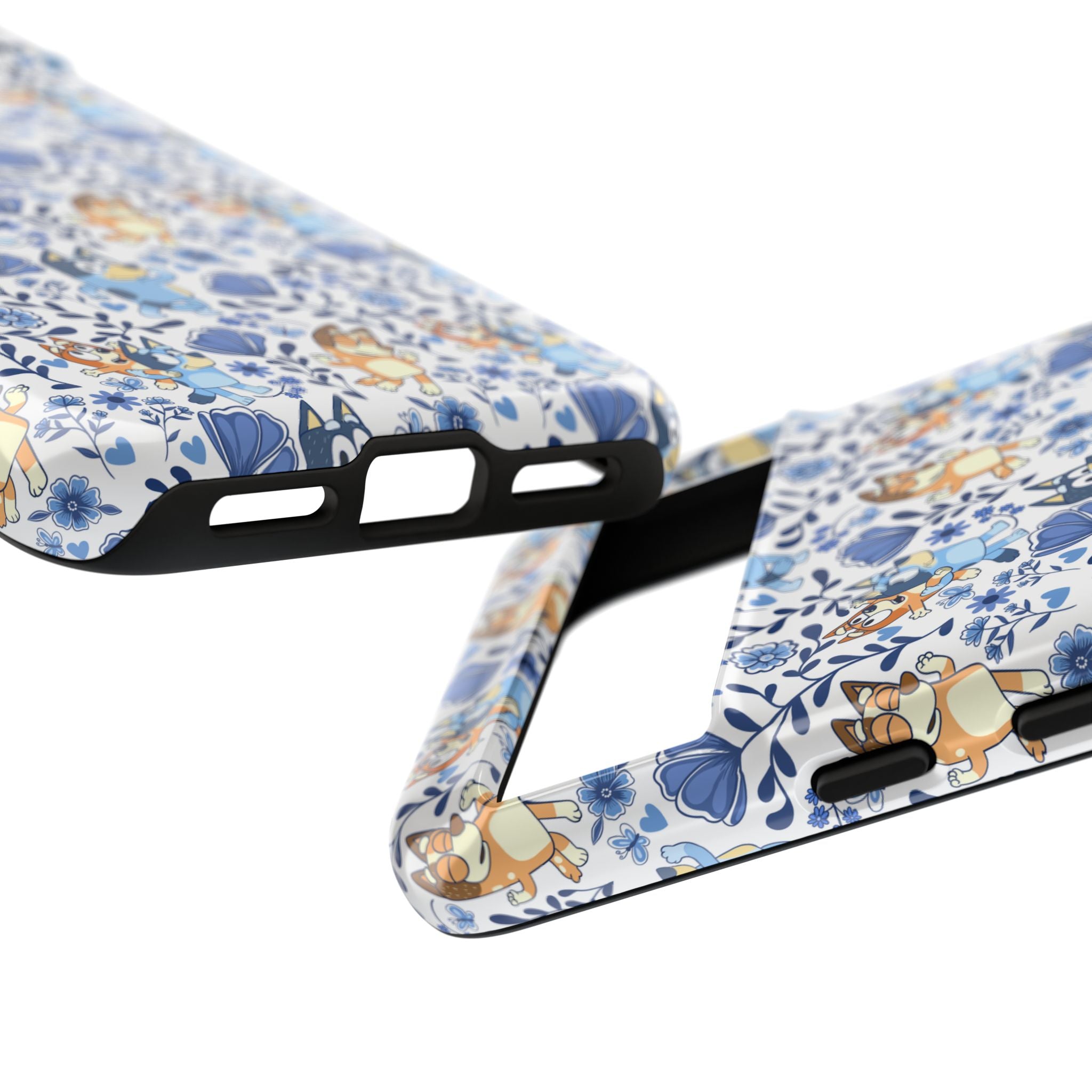 Blue Floral Fine China Cartoon Heeler Dogs Though Case for iPhone, Google, and Samsung phones