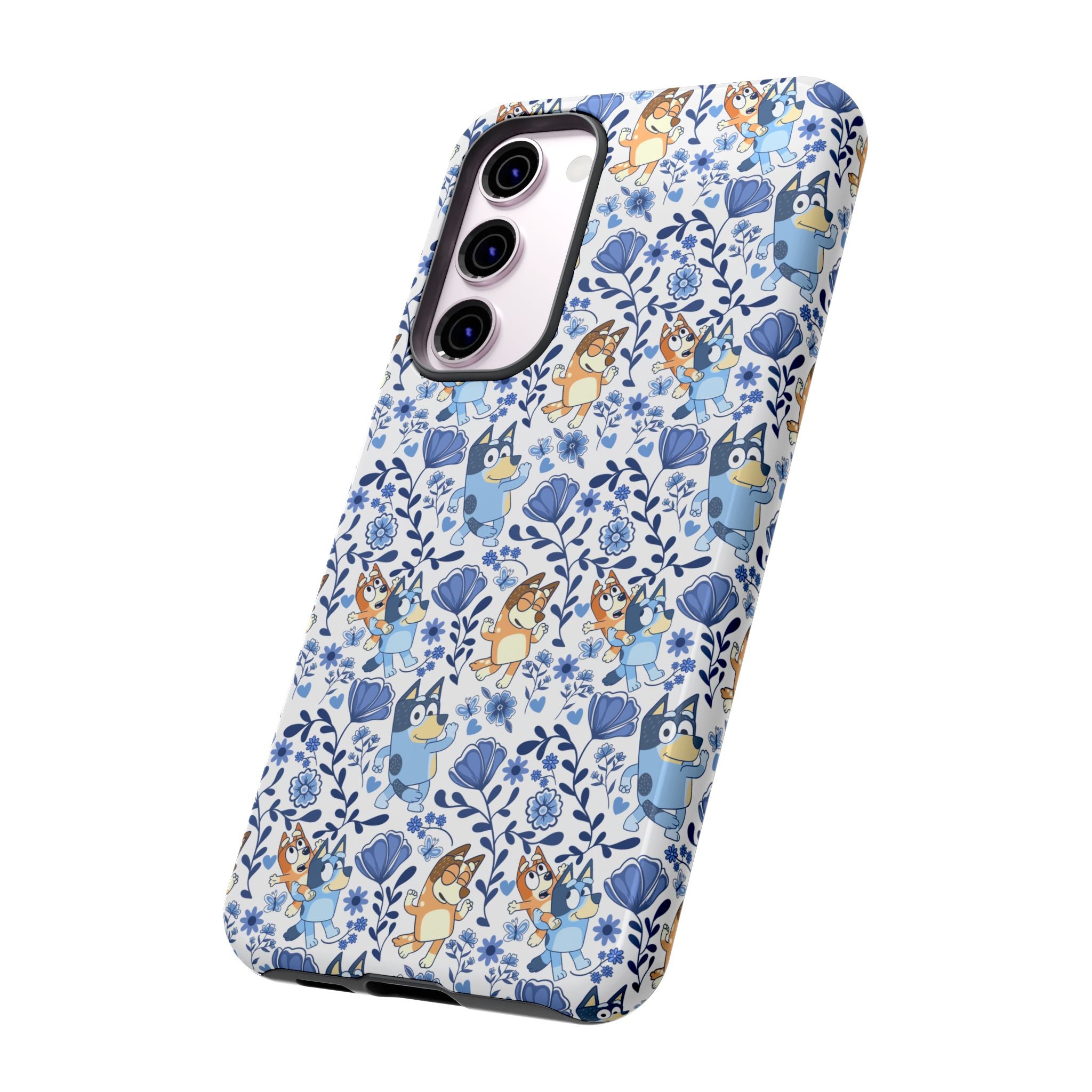 Blue Floral Fine China Cartoon Heeler Dogs Though Case for iPhone, Google, and Samsung phones