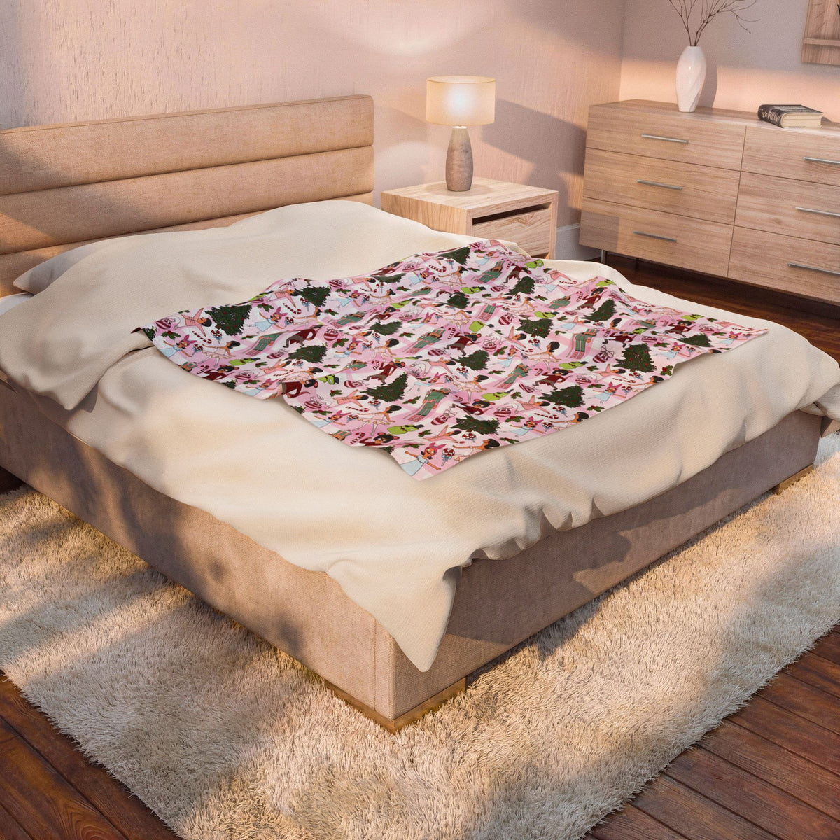Pink Plaid Nutcracker Belchers Plush Blanket