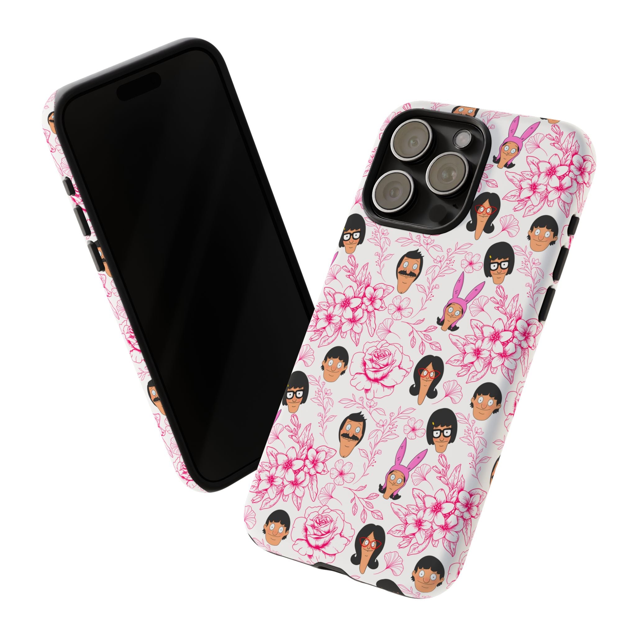 Bob's Burgers inspired Phone Case — Floral Pattern with Character Faces iPhone, Samsung, Google Phones