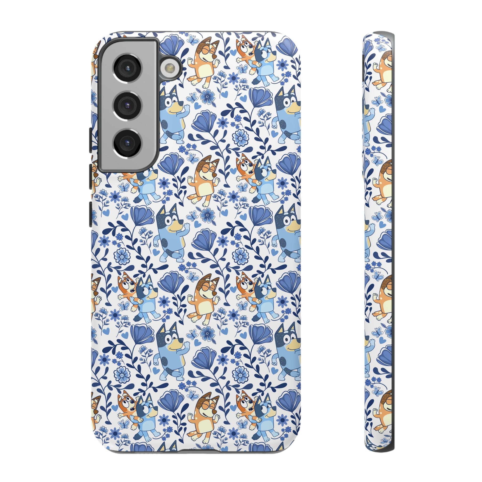 Blue Floral Fine China Cartoon Heeler Dogs Though Case for iPhone, Google, and Samsung phones