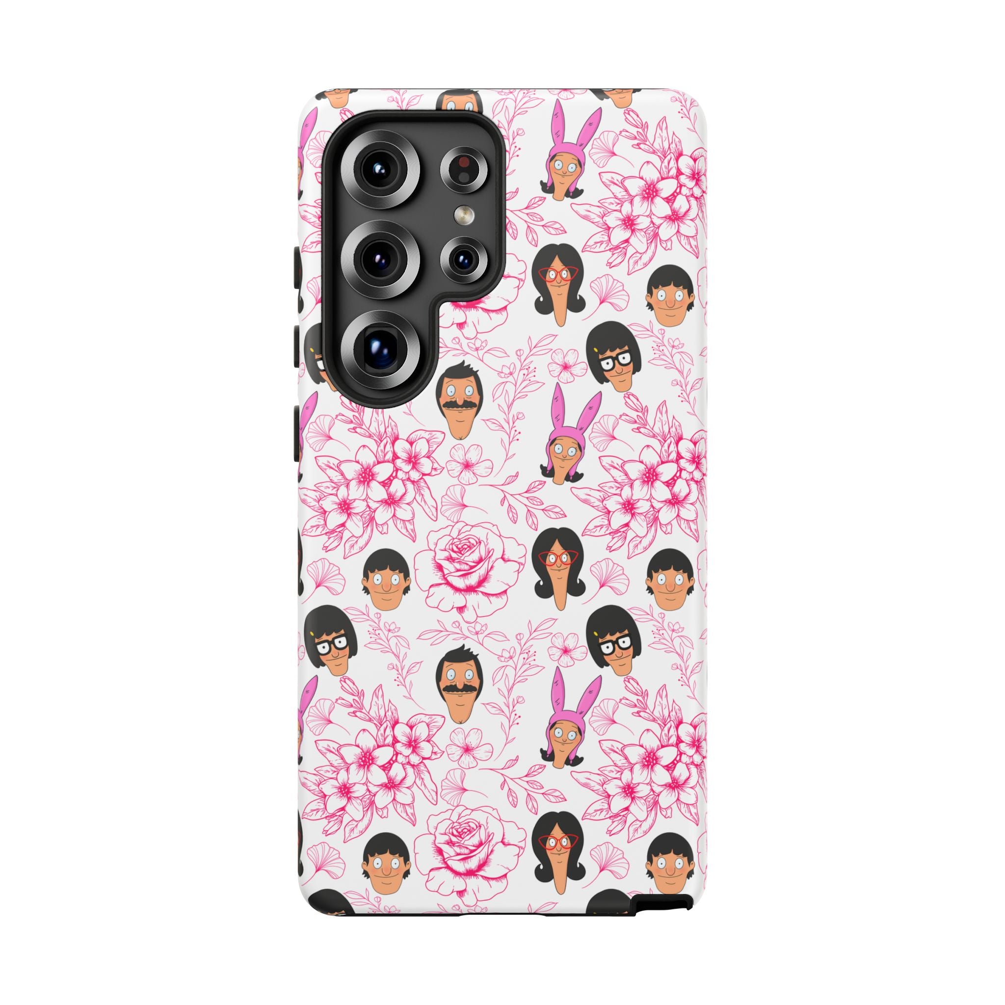Bob's Burgers inspired Phone Case — Floral Pattern with Character Faces iPhone, Samsung, Google Phones