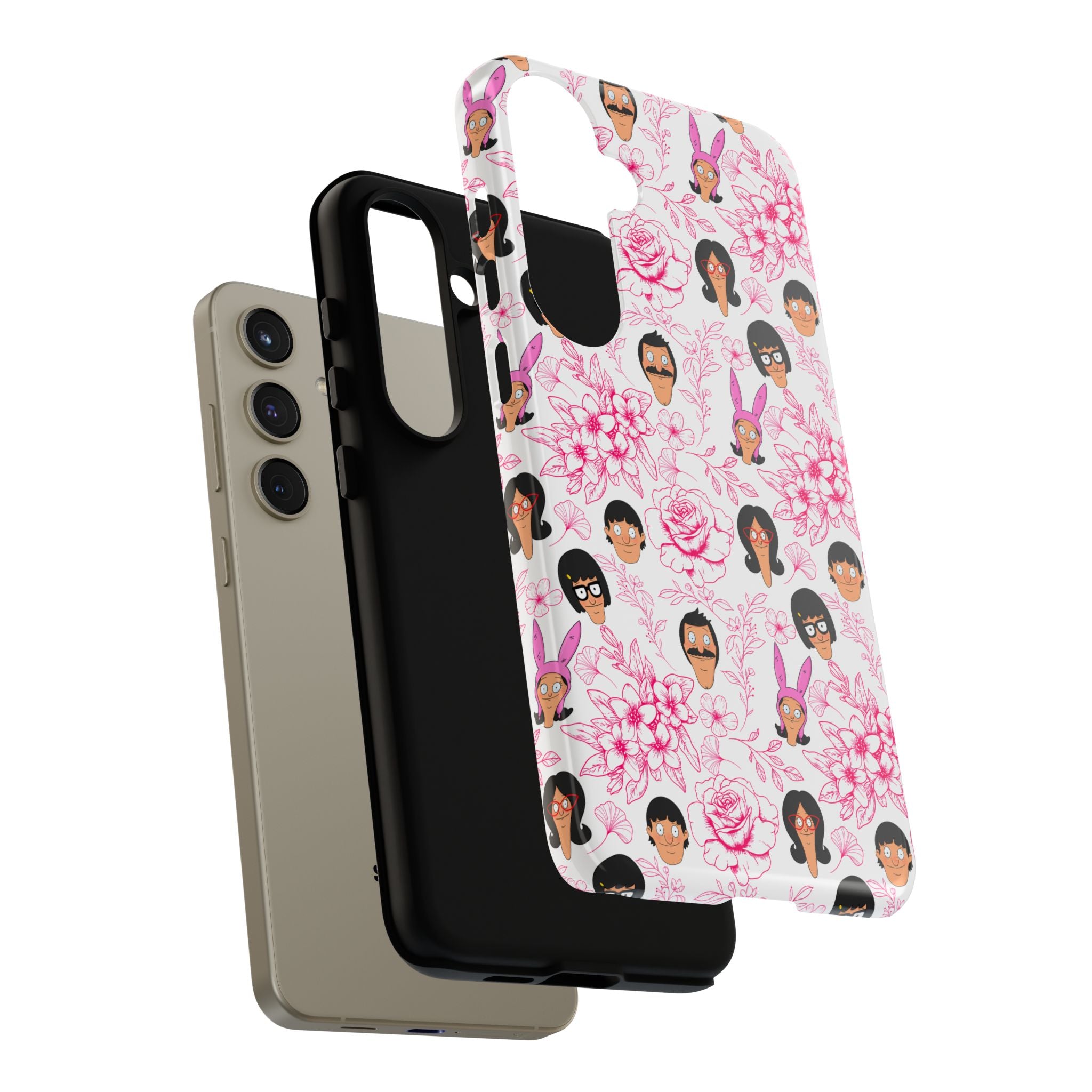 Bob's Burgers inspired Phone Case — Floral Pattern with Character Faces iPhone, Samsung, Google Phones
