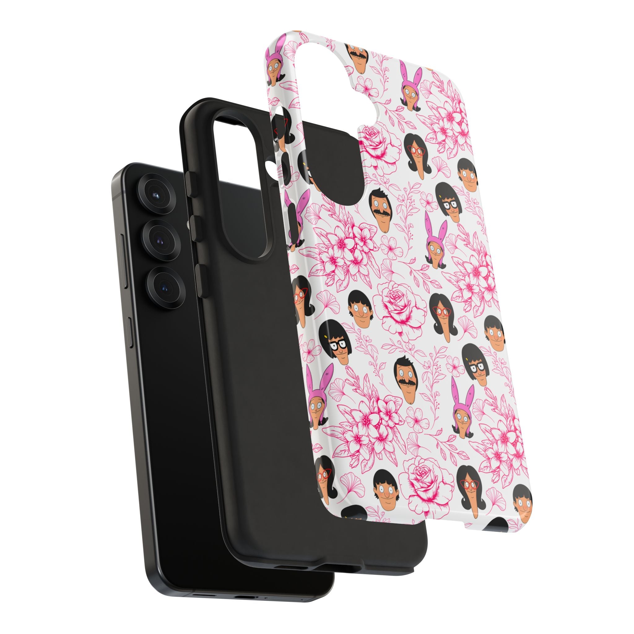 Bob's Burgers inspired Phone Case — Floral Pattern with Character Faces iPhone, Samsung, Google Phones
