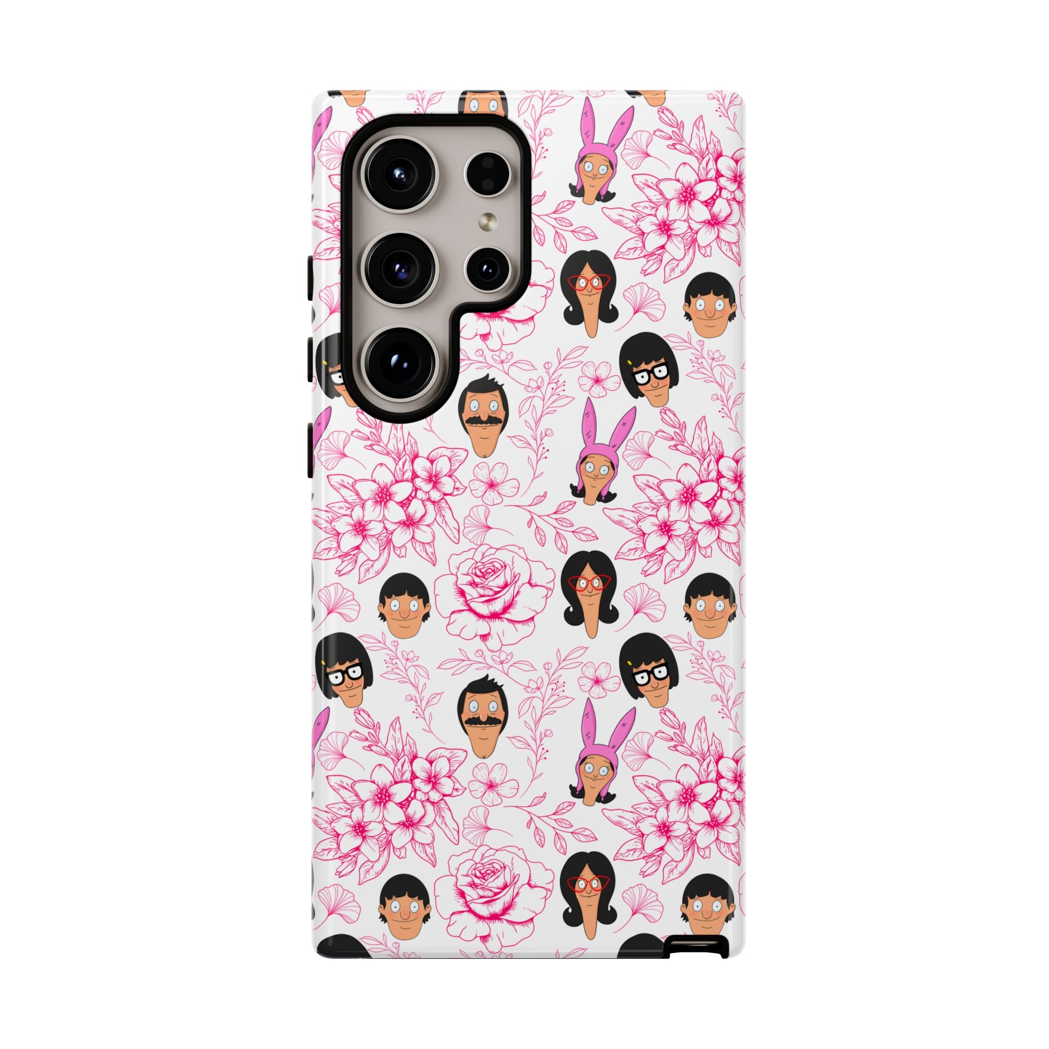 Bob's Burgers inspired Phone Case — Floral Pattern with Character Faces iPhone, Samsung, Google Phones