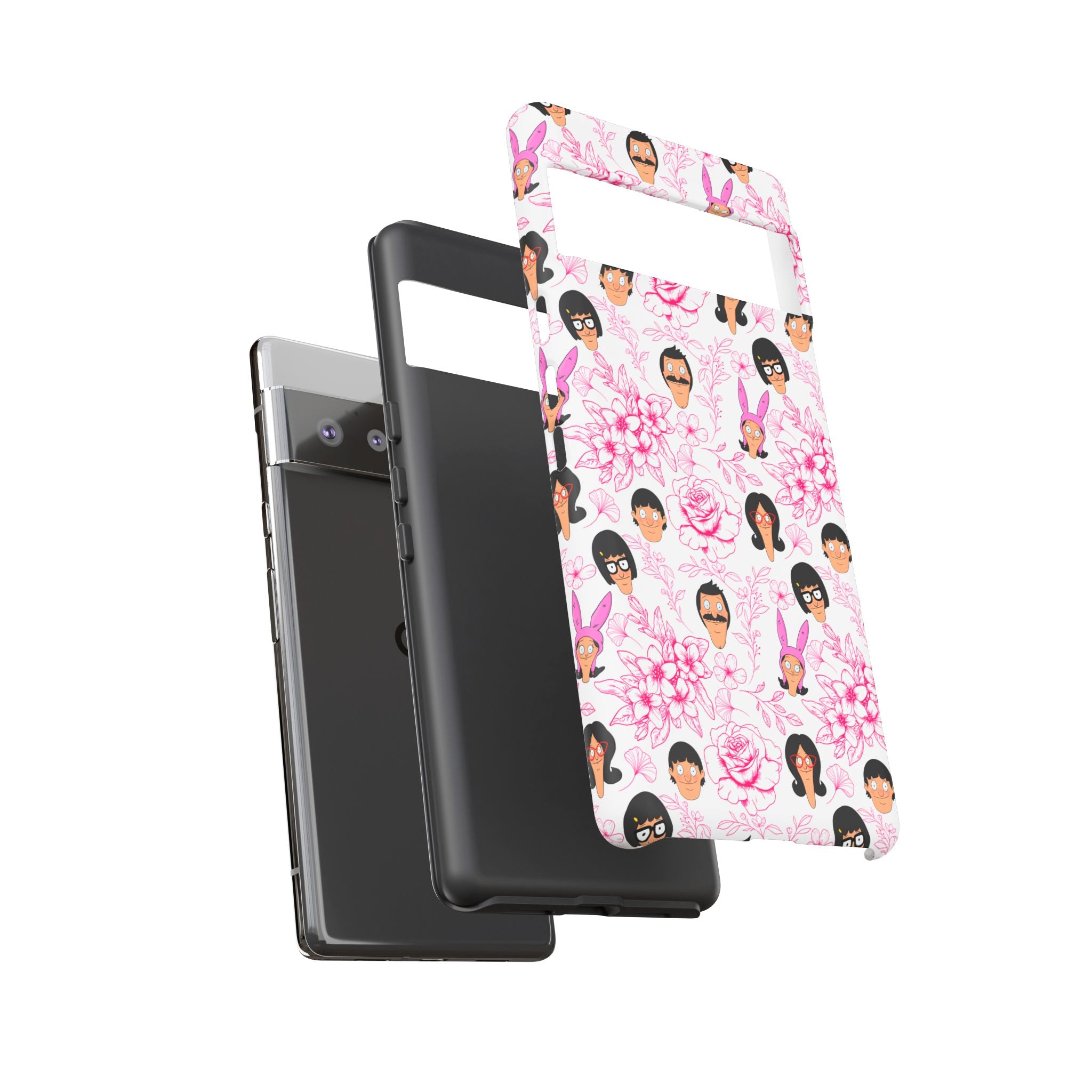 Bob's Burgers inspired Phone Case — Floral Pattern with Character Faces iPhone, Samsung, Google Phones