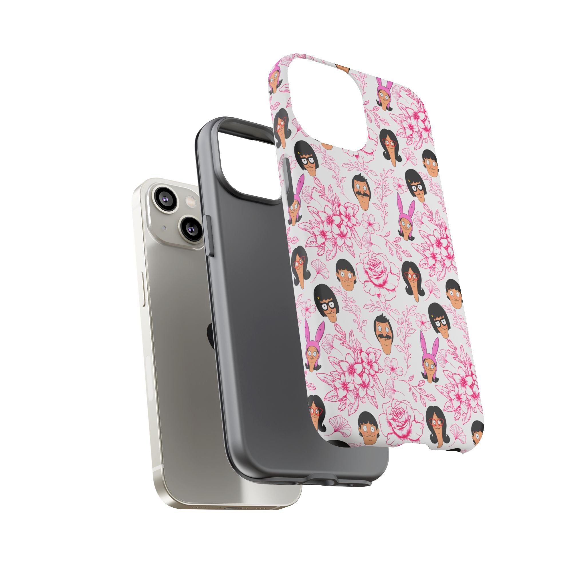 Bob's Burgers inspired Phone Case — Floral Pattern with Character Faces iPhone, Samsung, Google Phones