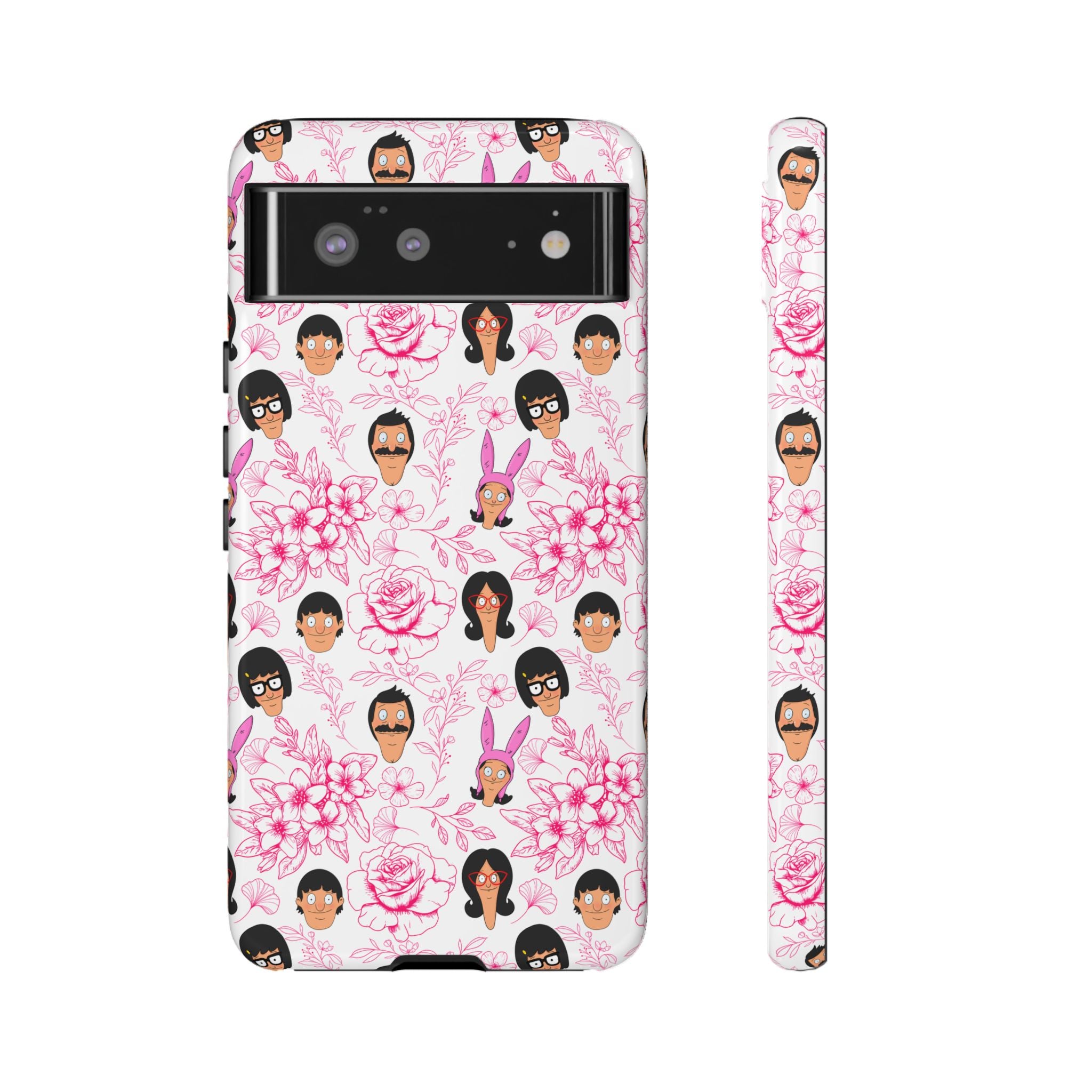 Bob's Burgers inspired Phone Case — Floral Pattern with Character Faces iPhone, Samsung, Google Phones