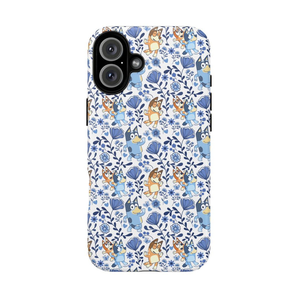 Blue Floral Fine China Cartoon Heeler Dogs Though Case for iPhone, Google, and Samsung phones