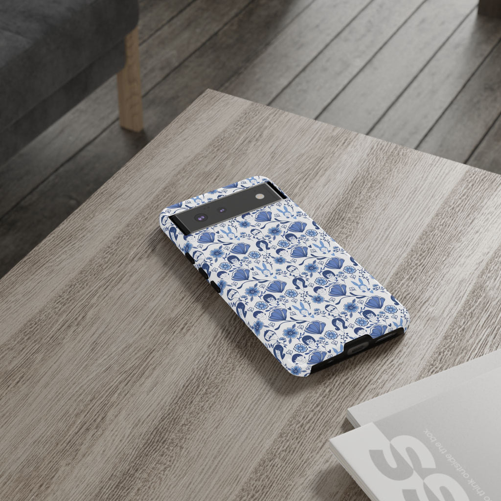 Bob's Burgers Inspired Blue Fine China Floral Tough Phone Case for iPhone, Google, and Samsung