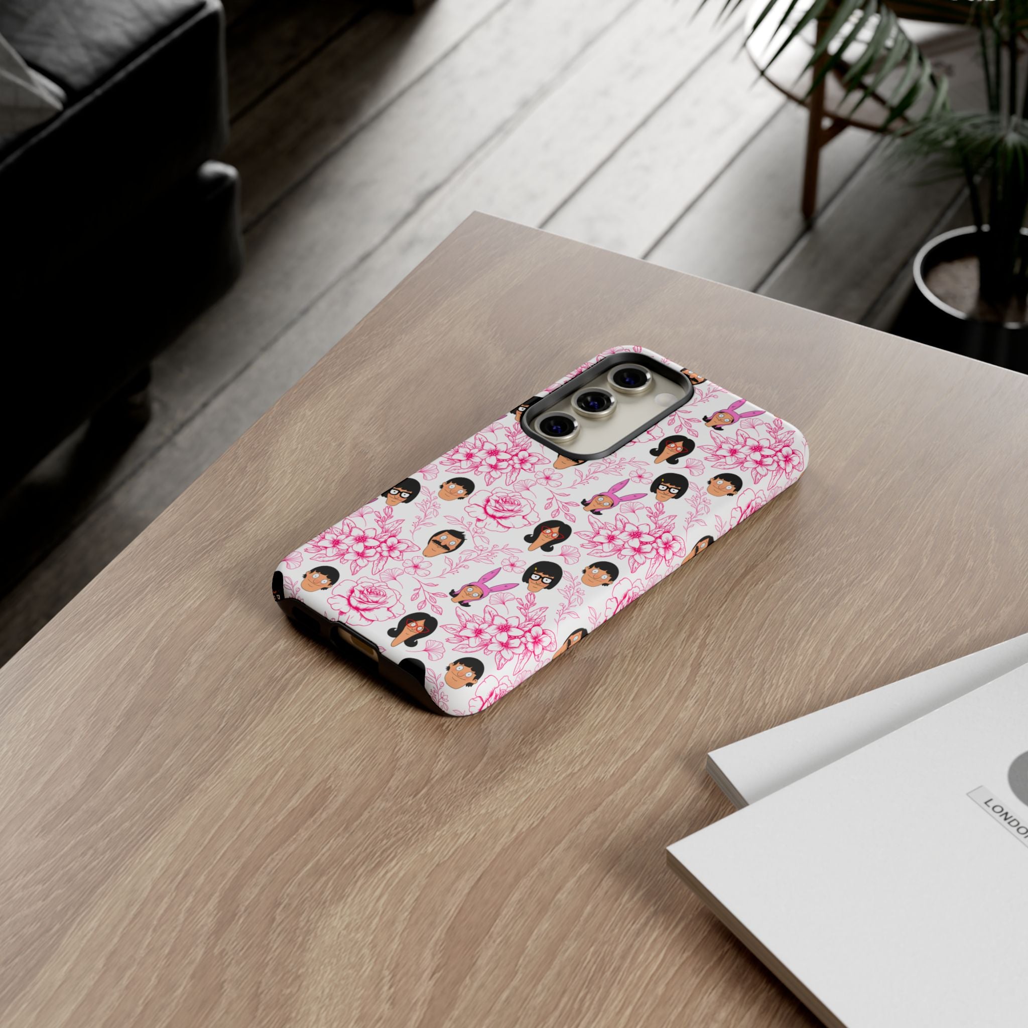 Bob's Burgers inspired Phone Case — Floral Pattern with Character Faces iPhone, Samsung, Google Phones