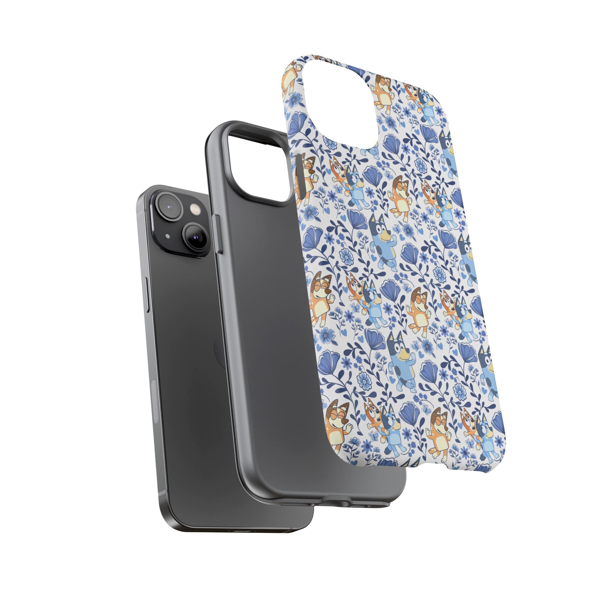 Blue Floral Fine China Cartoon Heeler Dogs Though Case for iPhone, Google, and Samsung phones