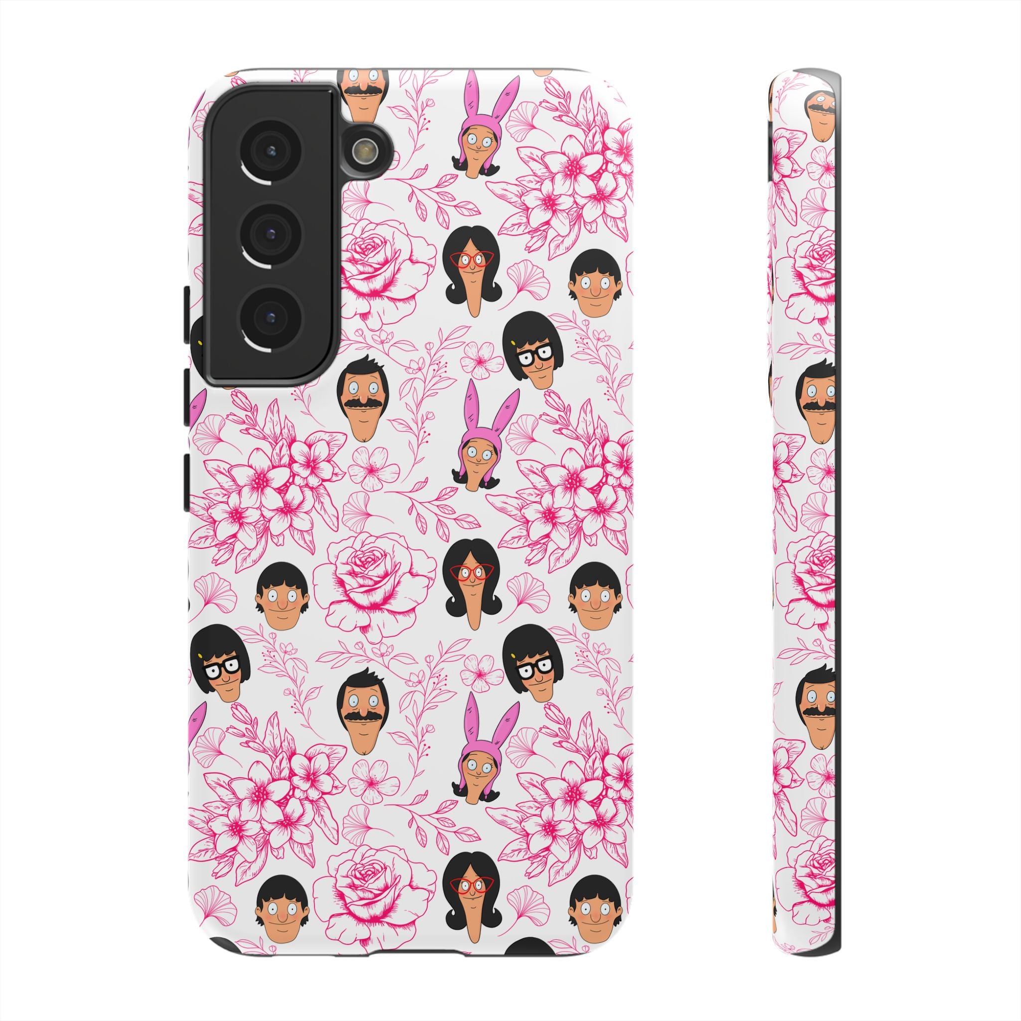 Bob's Burgers inspired Phone Case — Floral Pattern with Character Faces iPhone, Samsung, Google Phones