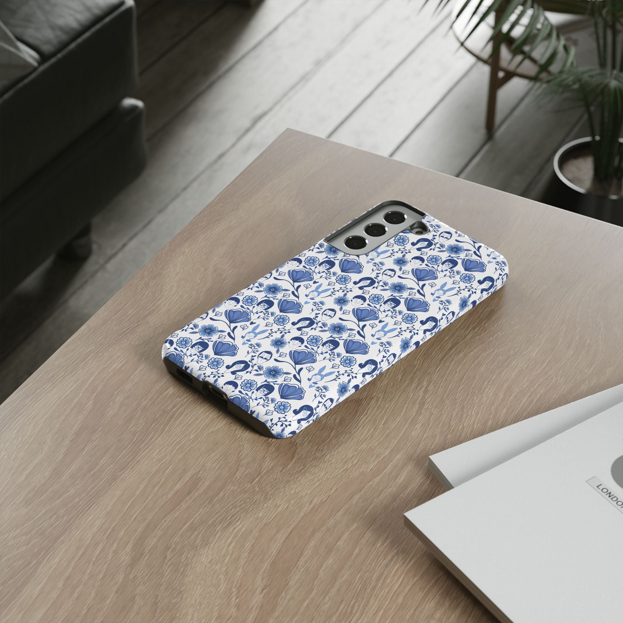 Bob's Burgers Inspired Blue Fine China Floral Tough Phone Case for iPhone, Google, and Samsung