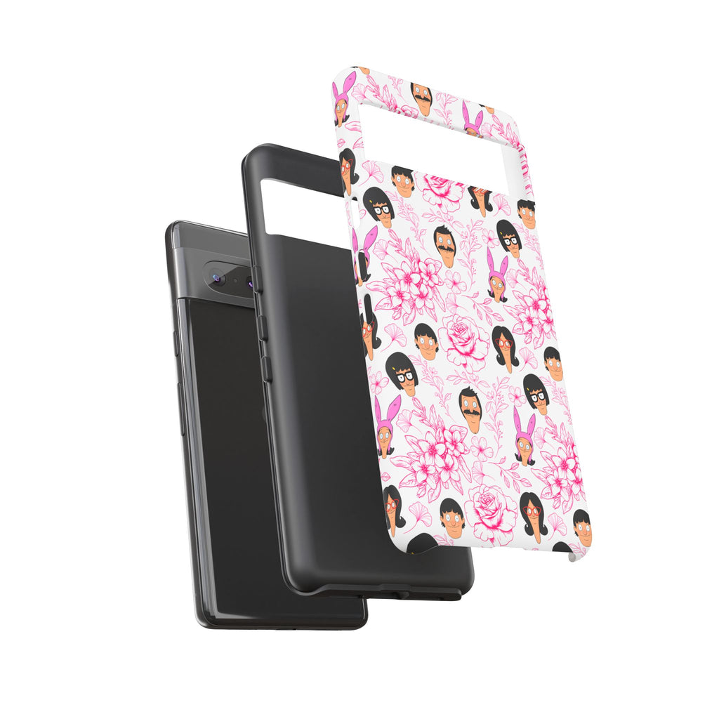 Bob's Burgers inspired Phone Case — Floral Pattern with Character Faces iPhone, Samsung, Google Phones