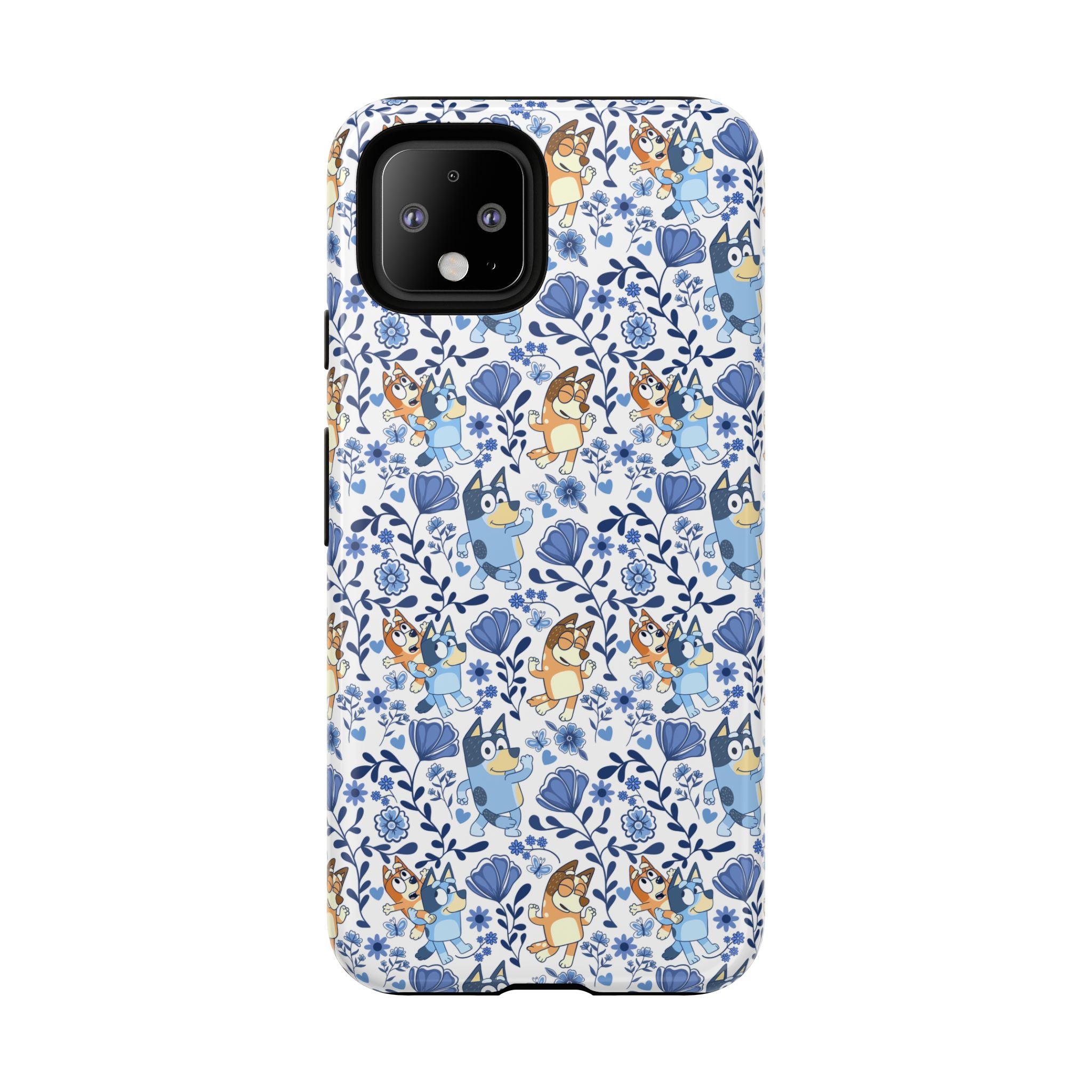 Blue Floral Fine China Cartoon Heeler Dogs Though Case for iPhone, Google, and Samsung phones