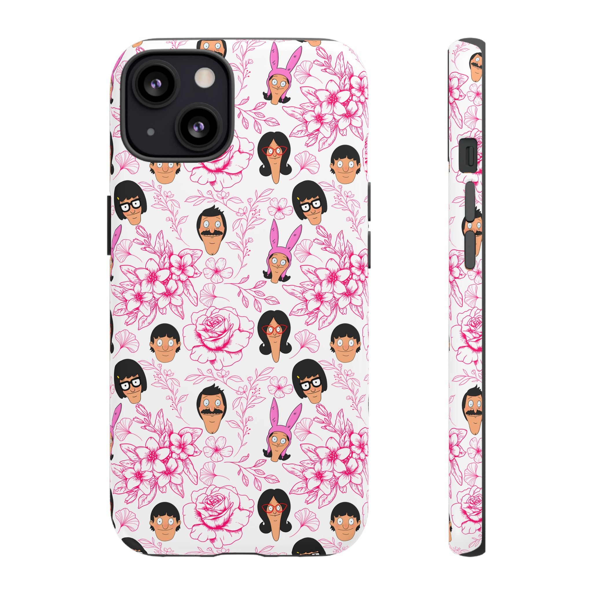 Bob's Burgers inspired Phone Case — Floral Pattern with Character Faces iPhone, Samsung, Google Phones