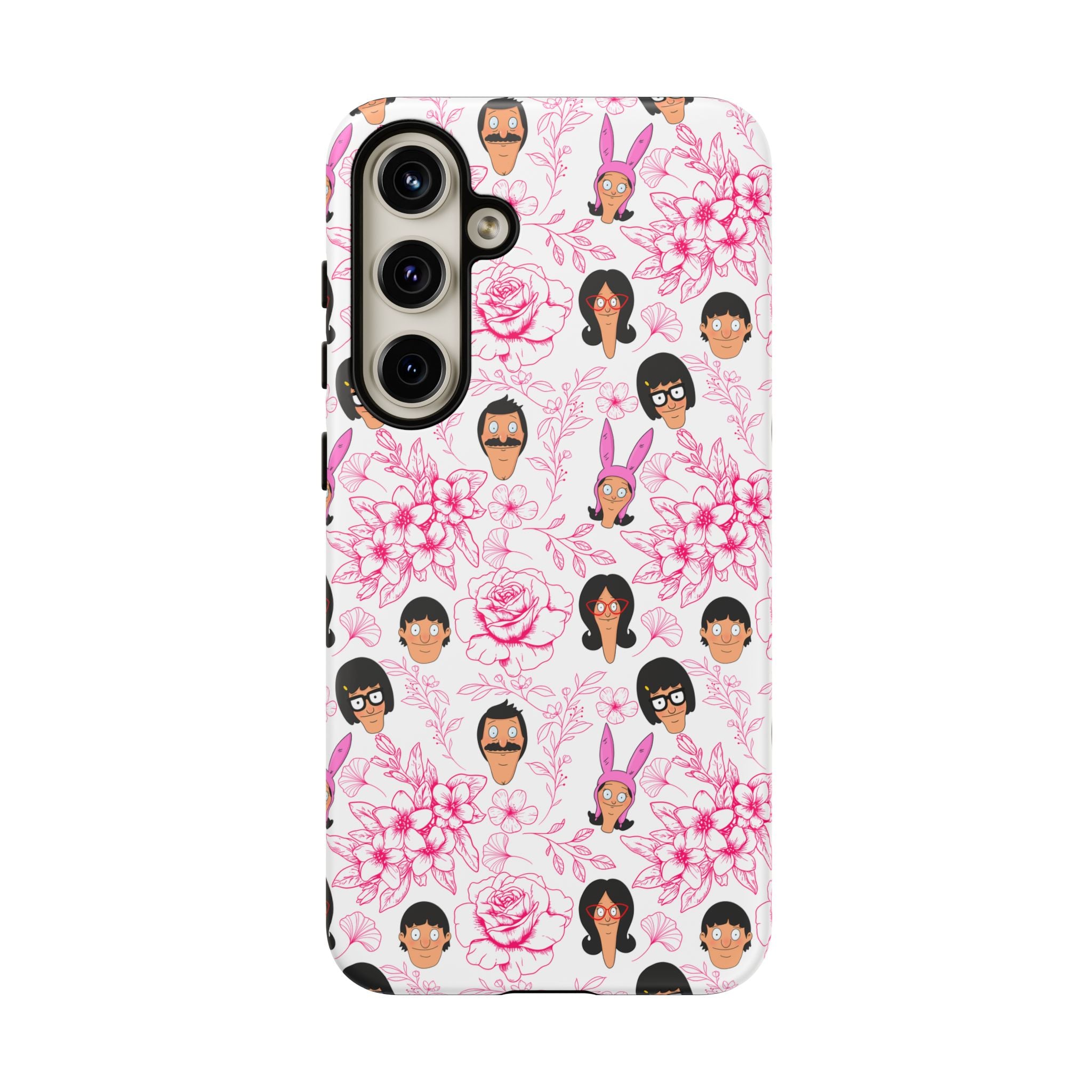 Bob's Burgers inspired Phone Case — Floral Pattern with Character Faces iPhone, Samsung, Google Phones
