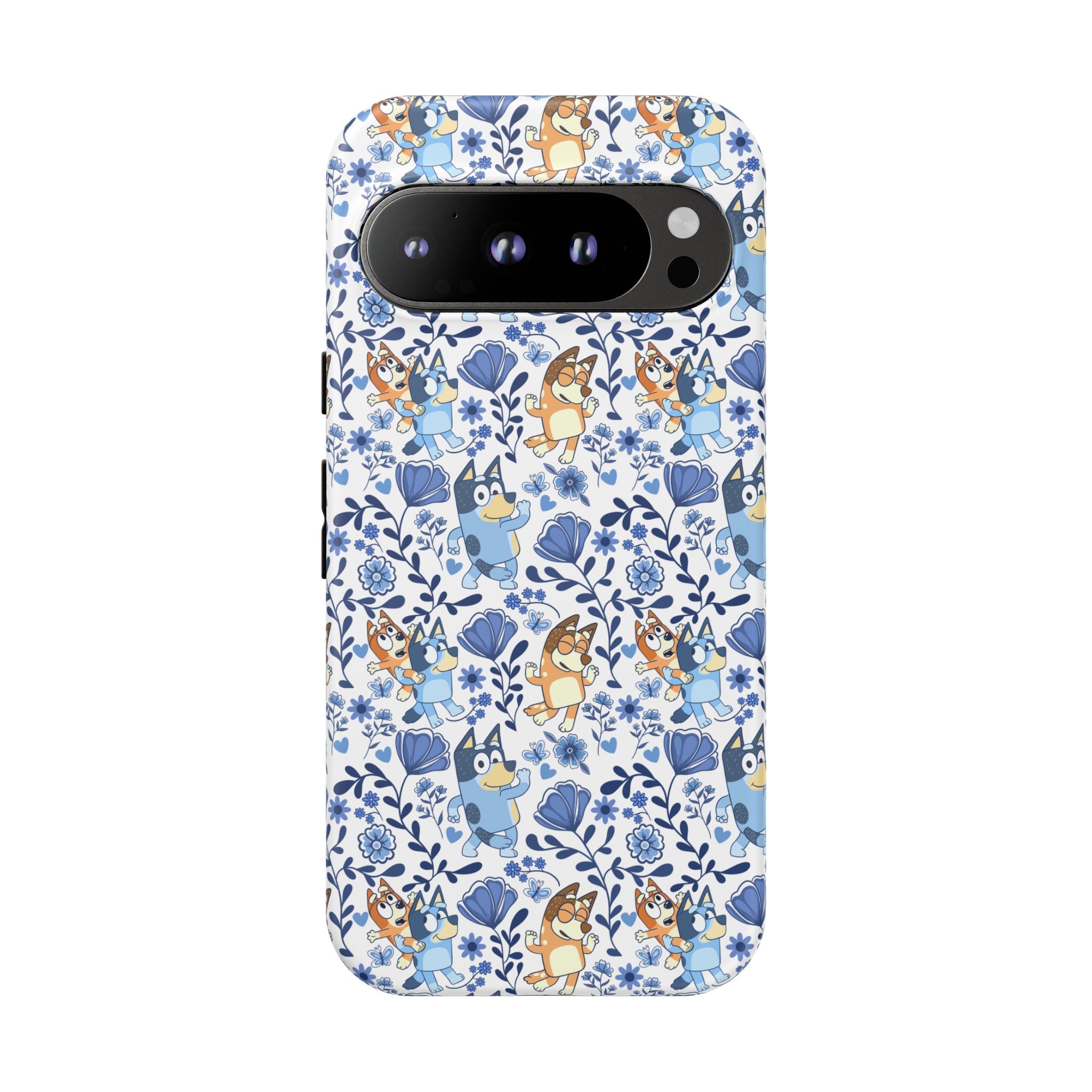 Blue Floral Fine China Cartoon Heeler Dogs Though Case for iPhone, Google, and Samsung phones
