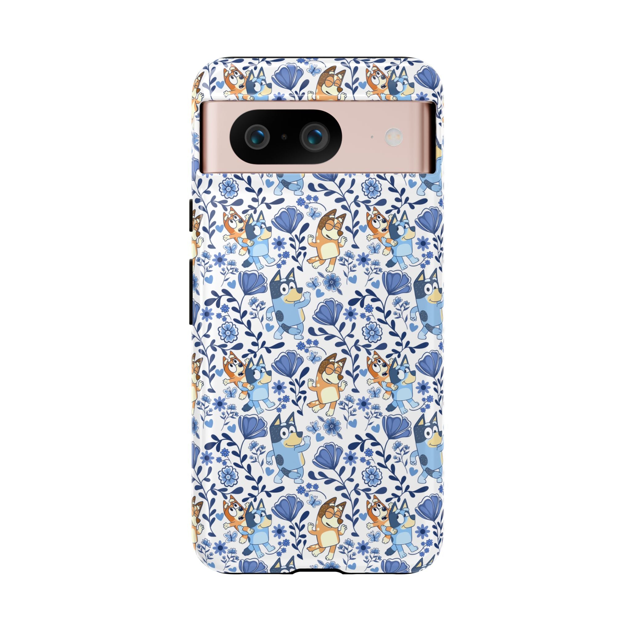 Blue Floral Fine China Cartoon Heeler Dogs Though Case for iPhone, Google, and Samsung phones