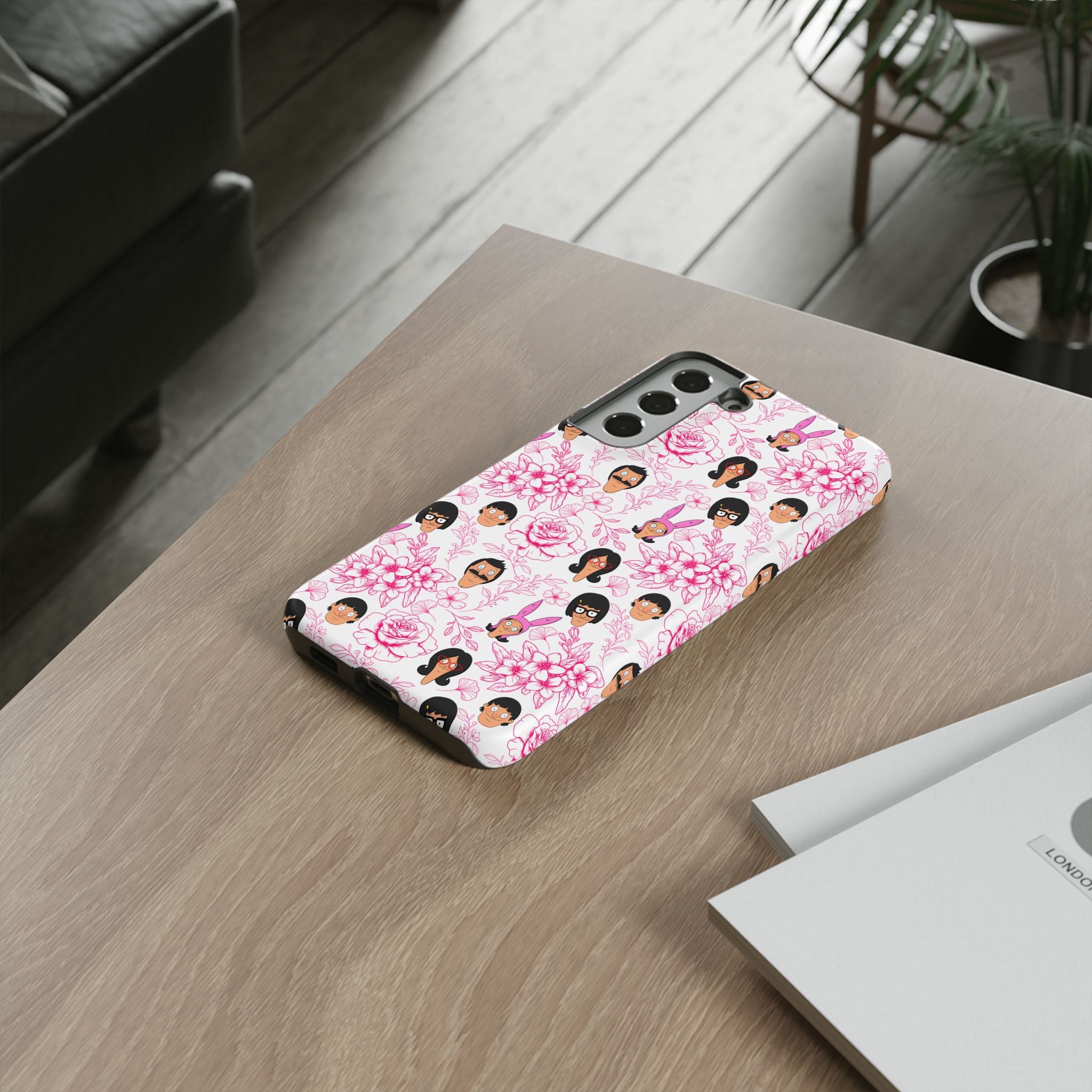 Bob's Burgers inspired Phone Case — Floral Pattern with Character Faces iPhone, Samsung, Google Phones