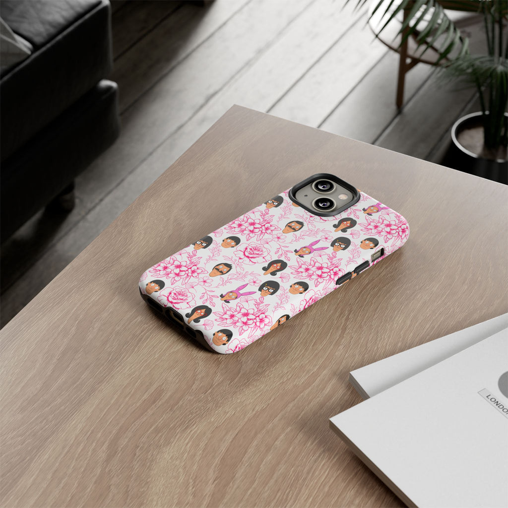 Bob's Burgers inspired Phone Case — Floral Pattern with Character Faces iPhone, Samsung, Google Phones