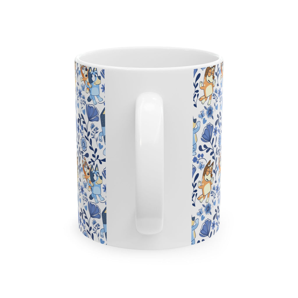 Blue Dog Family Floral Cartoon Dog Ceramic Mug – Cute Patterned Coffee Cup (11oz, 15oz)