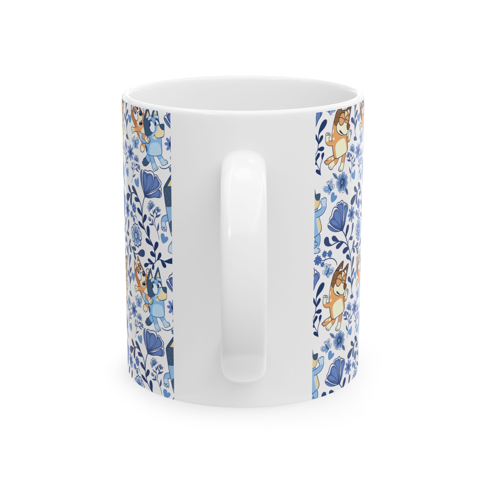 Blue Dog Family Floral Cartoon Dog Ceramic Mug – Cute Patterned Coffee Cup (11oz, 15oz)