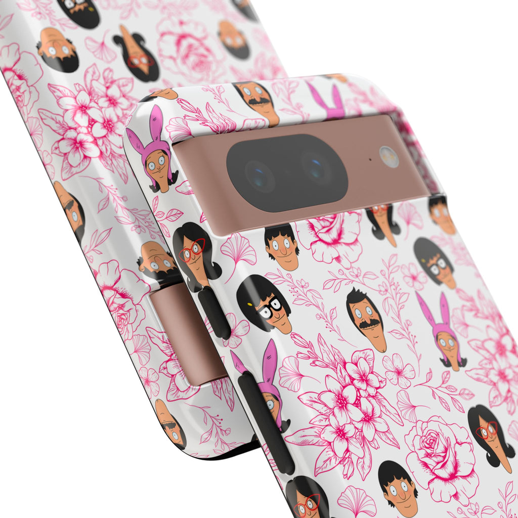 Bob's Burgers inspired Phone Case — Floral Pattern with Character Faces iPhone, Samsung, Google Phones
