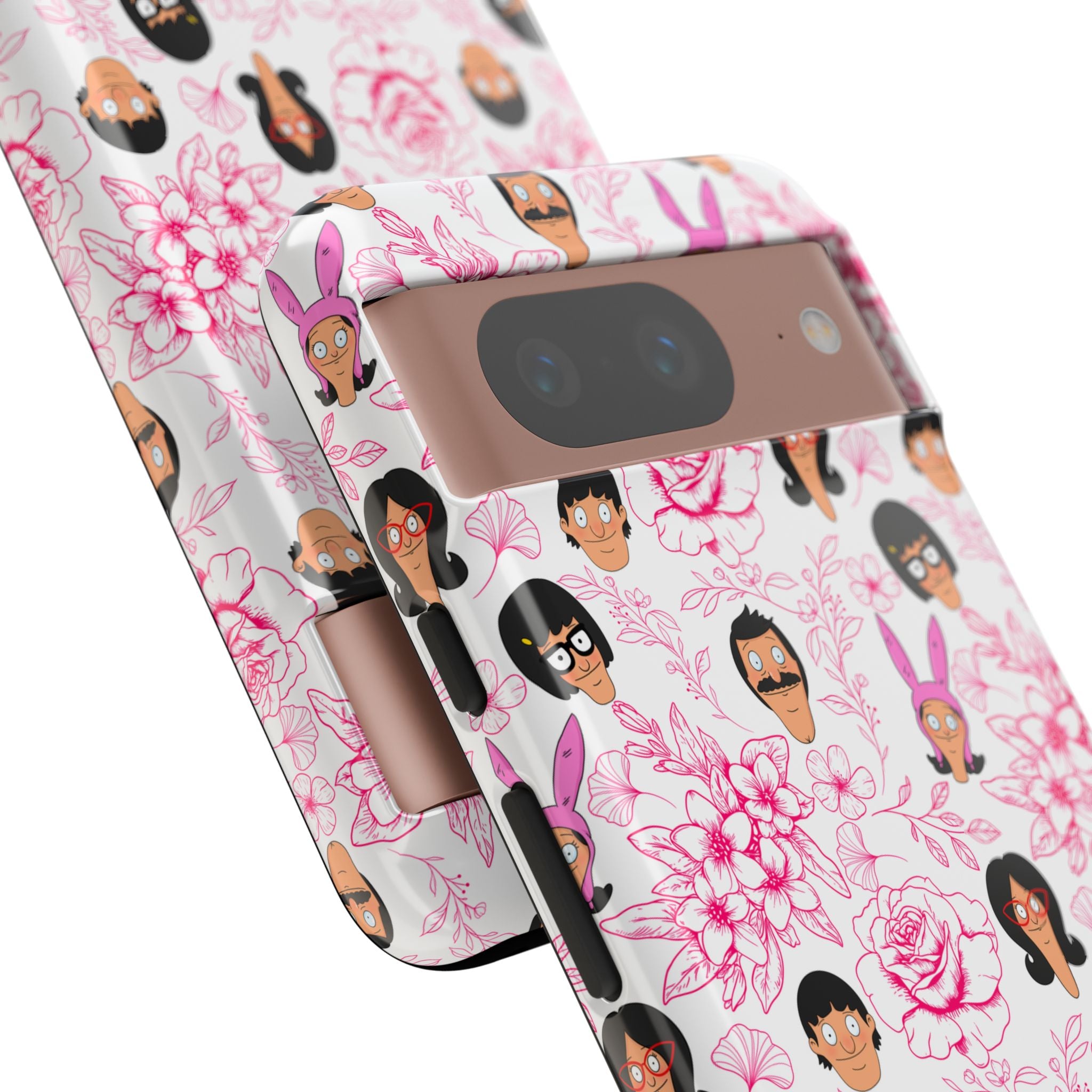 Bob's Burgers inspired Phone Case — Floral Pattern with Character Faces iPhone, Samsung, Google Phones