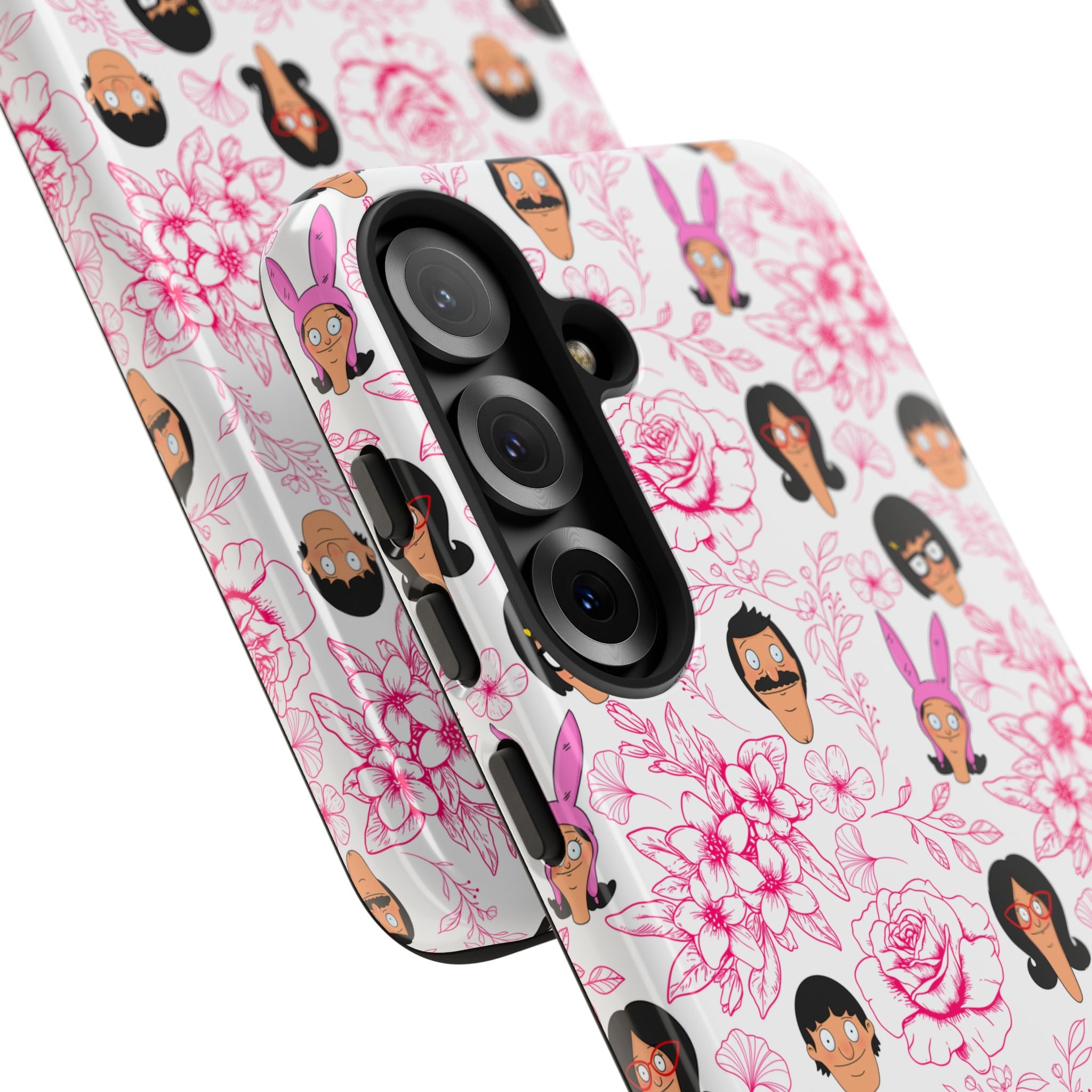 Bob's Burgers inspired Phone Case — Floral Pattern with Character Faces iPhone, Samsung, Google Phones