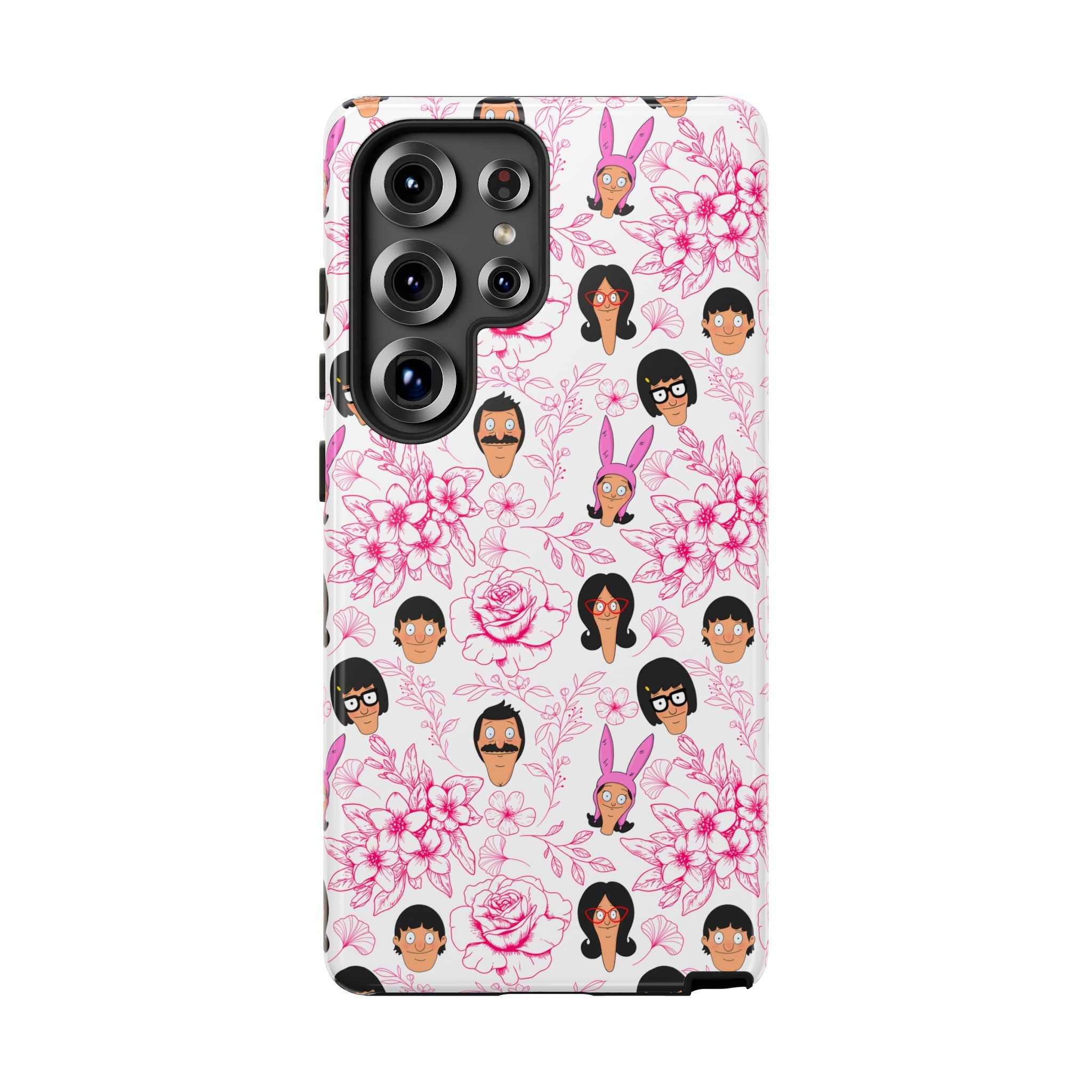 Bob's Burgers inspired Phone Case — Floral Pattern with Character Faces iPhone, Samsung, Google Phones
