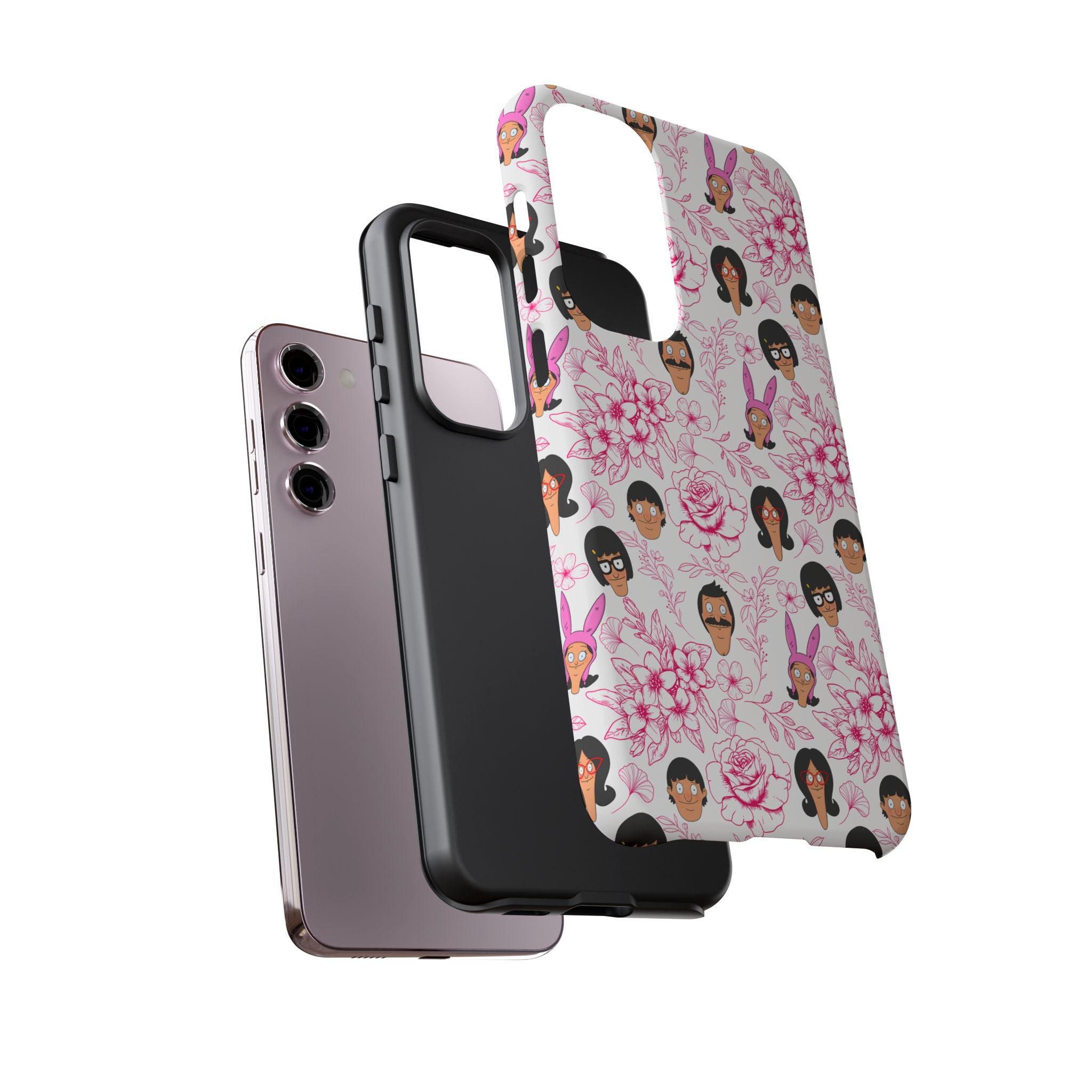 Bob's Burgers inspired Phone Case — Floral Pattern with Character Faces iPhone, Samsung, Google Phones
