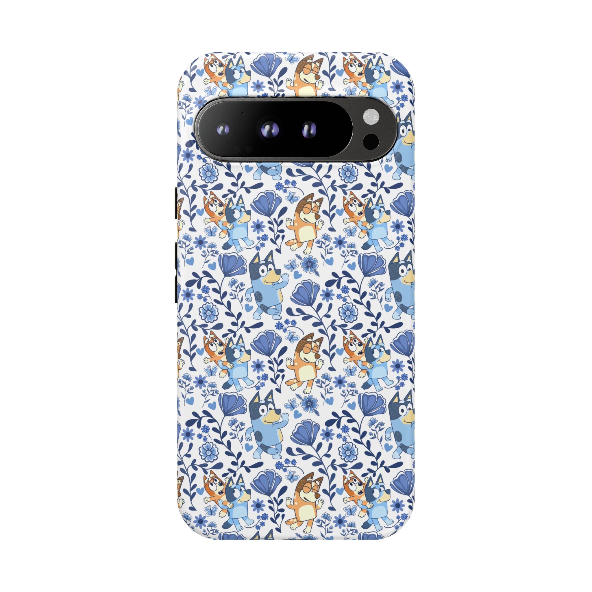 Blue Floral Fine China Cartoon Heeler Dogs Though Case for iPhone, Google, and Samsung phones
