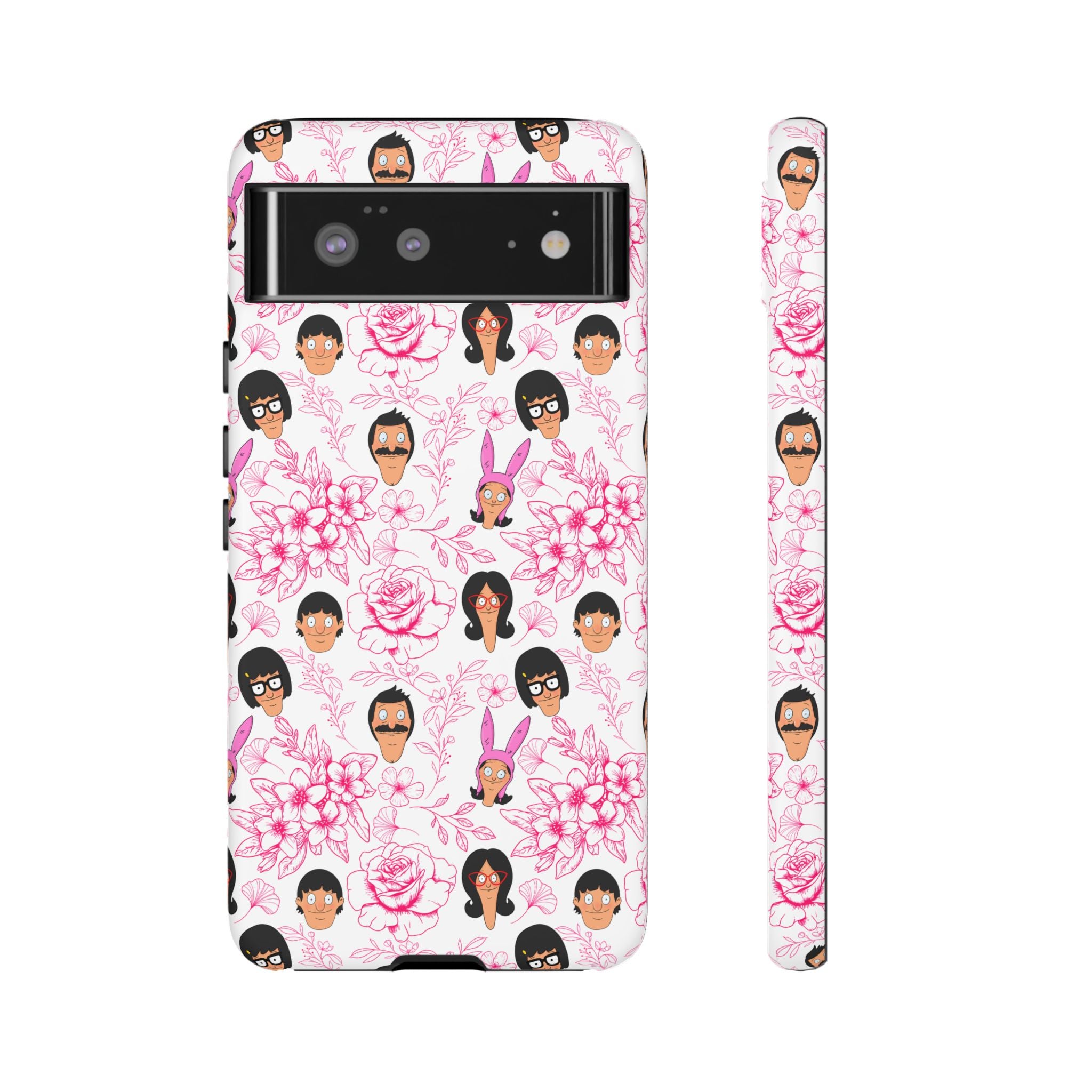 Bob's Burgers inspired Phone Case — Floral Pattern with Character Faces iPhone, Samsung, Google Phones