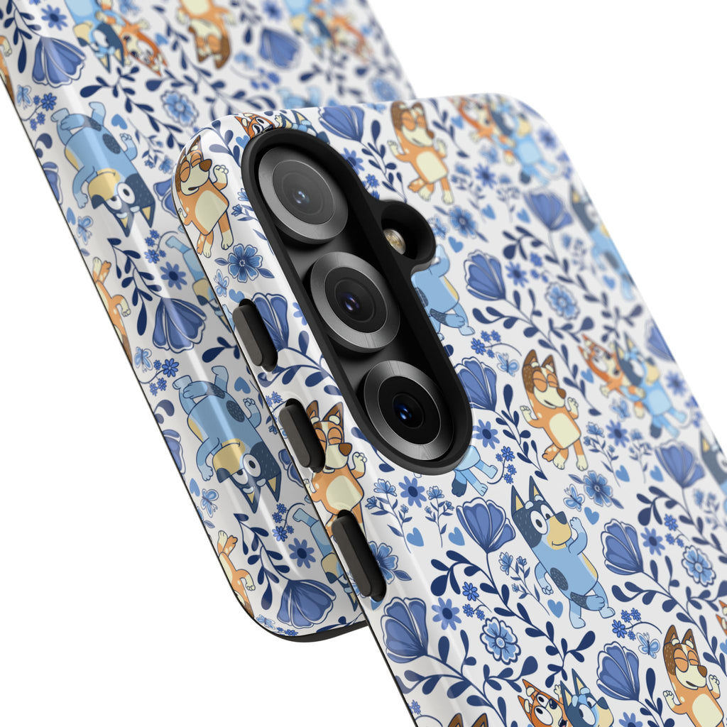 Blue Floral Fine China Cartoon Heeler Dogs Though Case for iPhone, Google, and Samsung phones