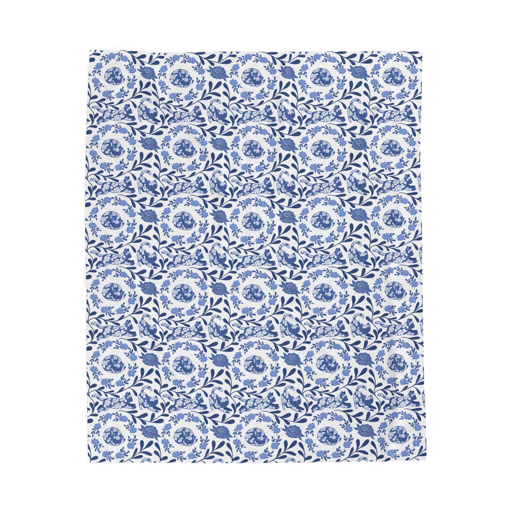 Kitty Blue Floral Velveteen Plush Blanket — Soft Decorative Throw for Cozy Home, Gift