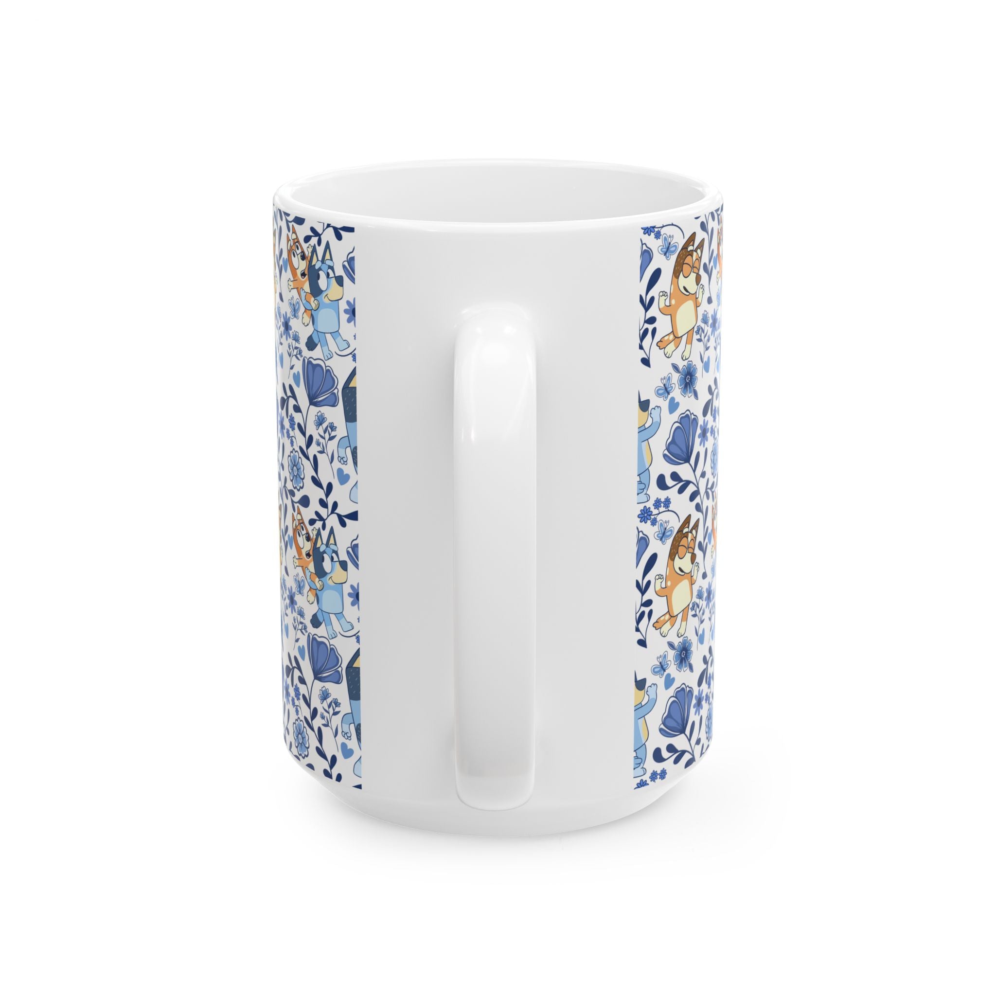 Blue Dog Family Floral Cartoon Dog Ceramic Mug – Cute Patterned Coffee Cup (11oz, 15oz)