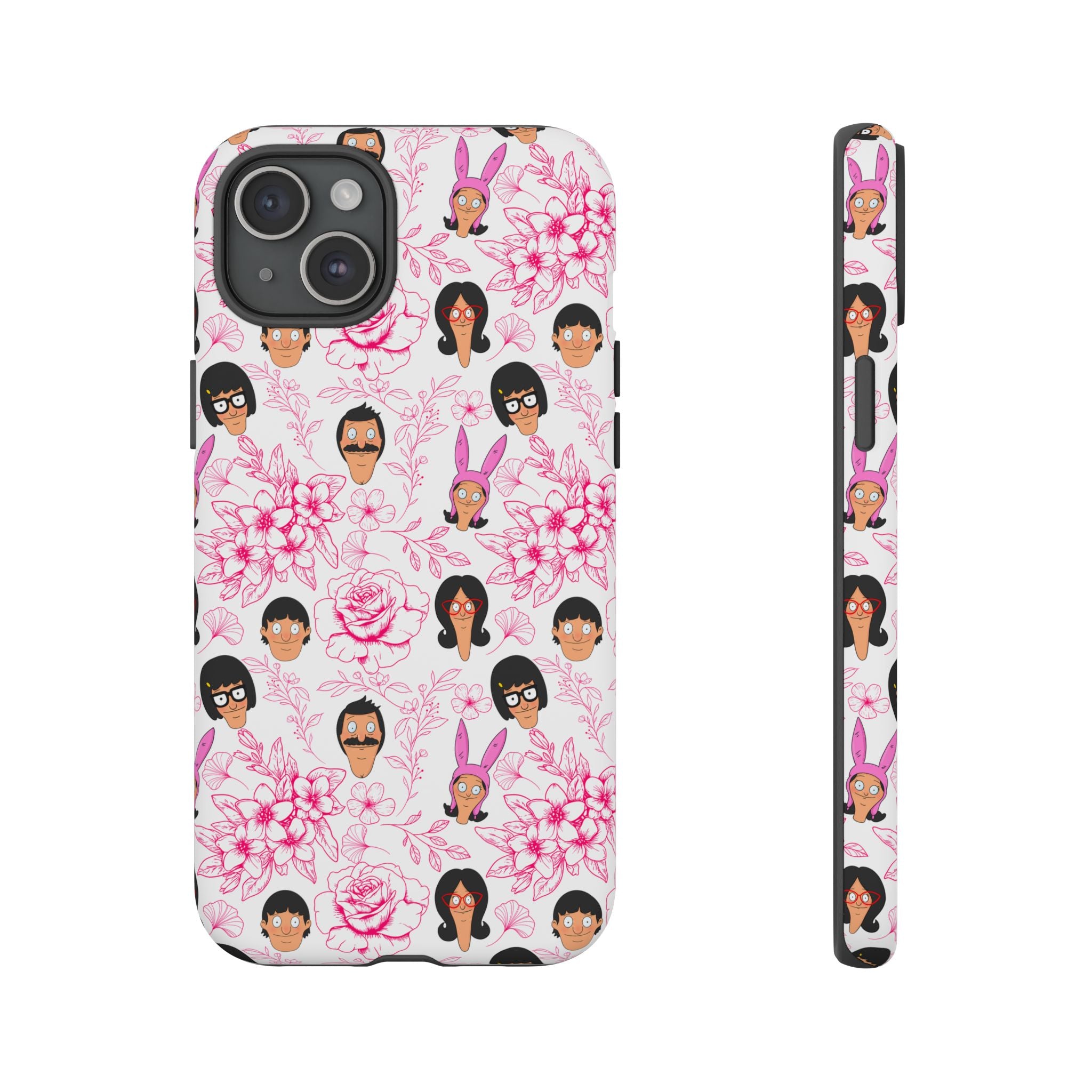 Bob's Burgers inspired Phone Case — Floral Pattern with Character Faces iPhone, Samsung, Google Phones